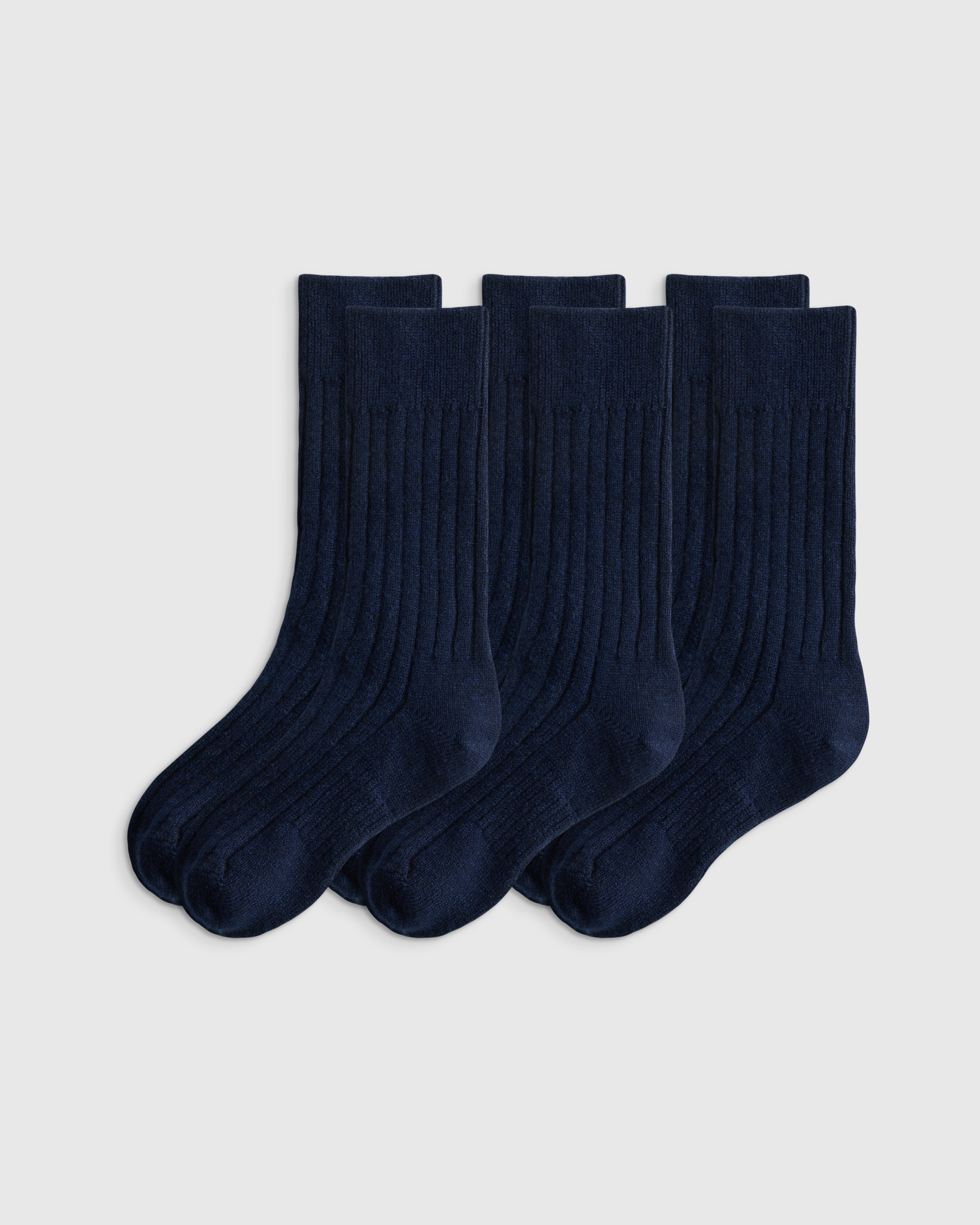Dark Navy Merino Cashmere Blend Ribbed Crew Sock (3-Pack)