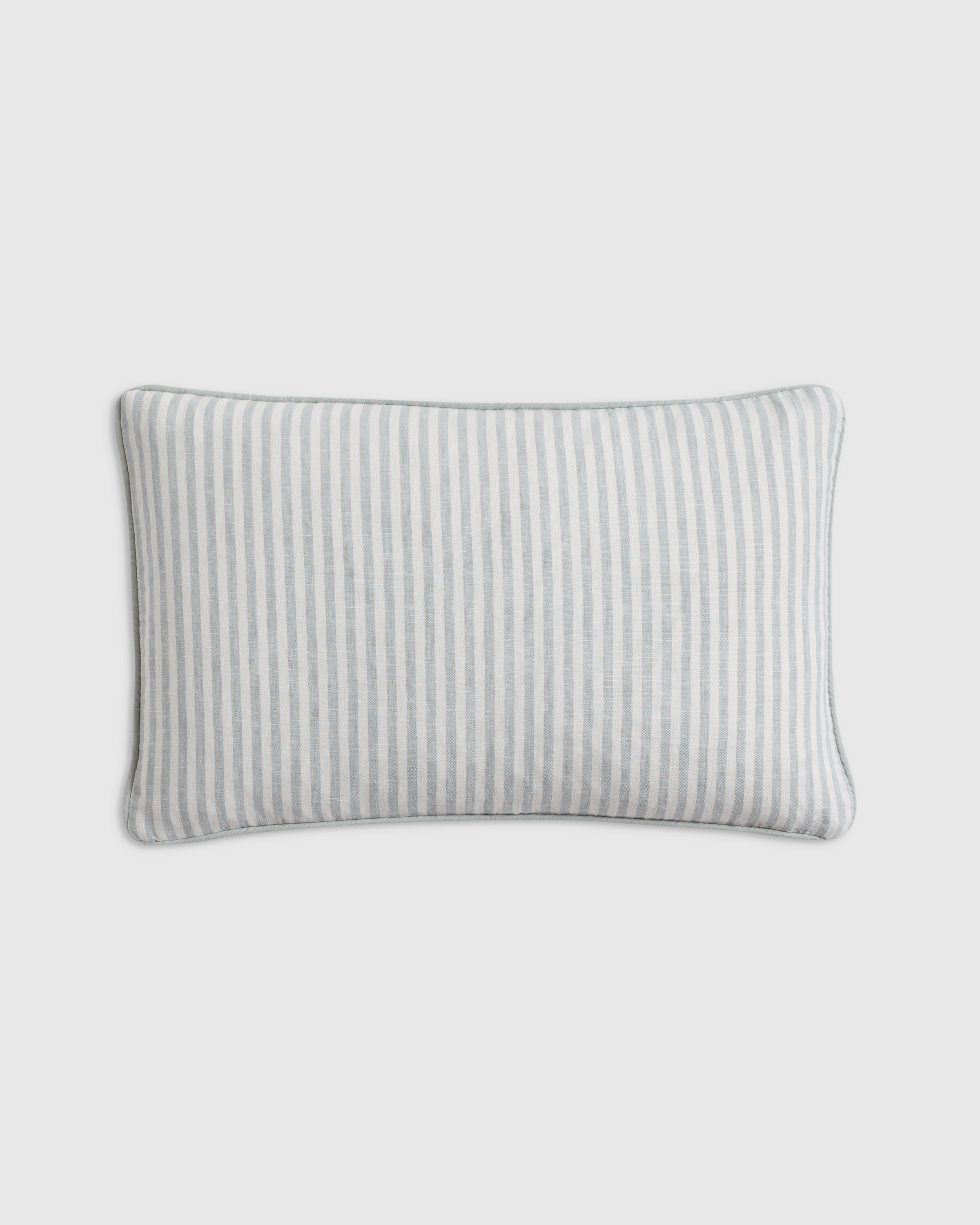Mist/White Stripe Piped Linen Stripe Pillow Cover