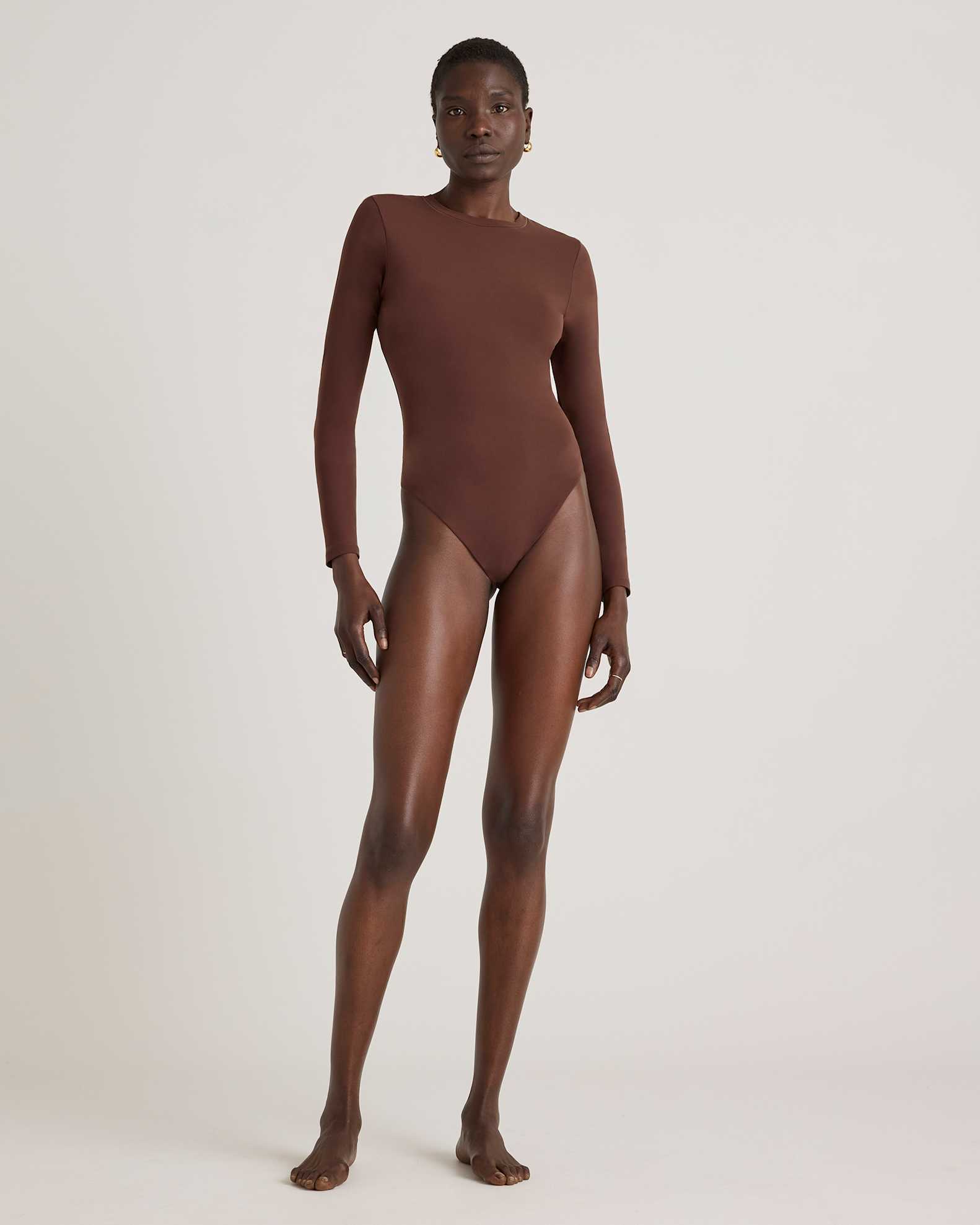 Second Skin Long Sleeve Crew Neck Bodysuit in Cocoa