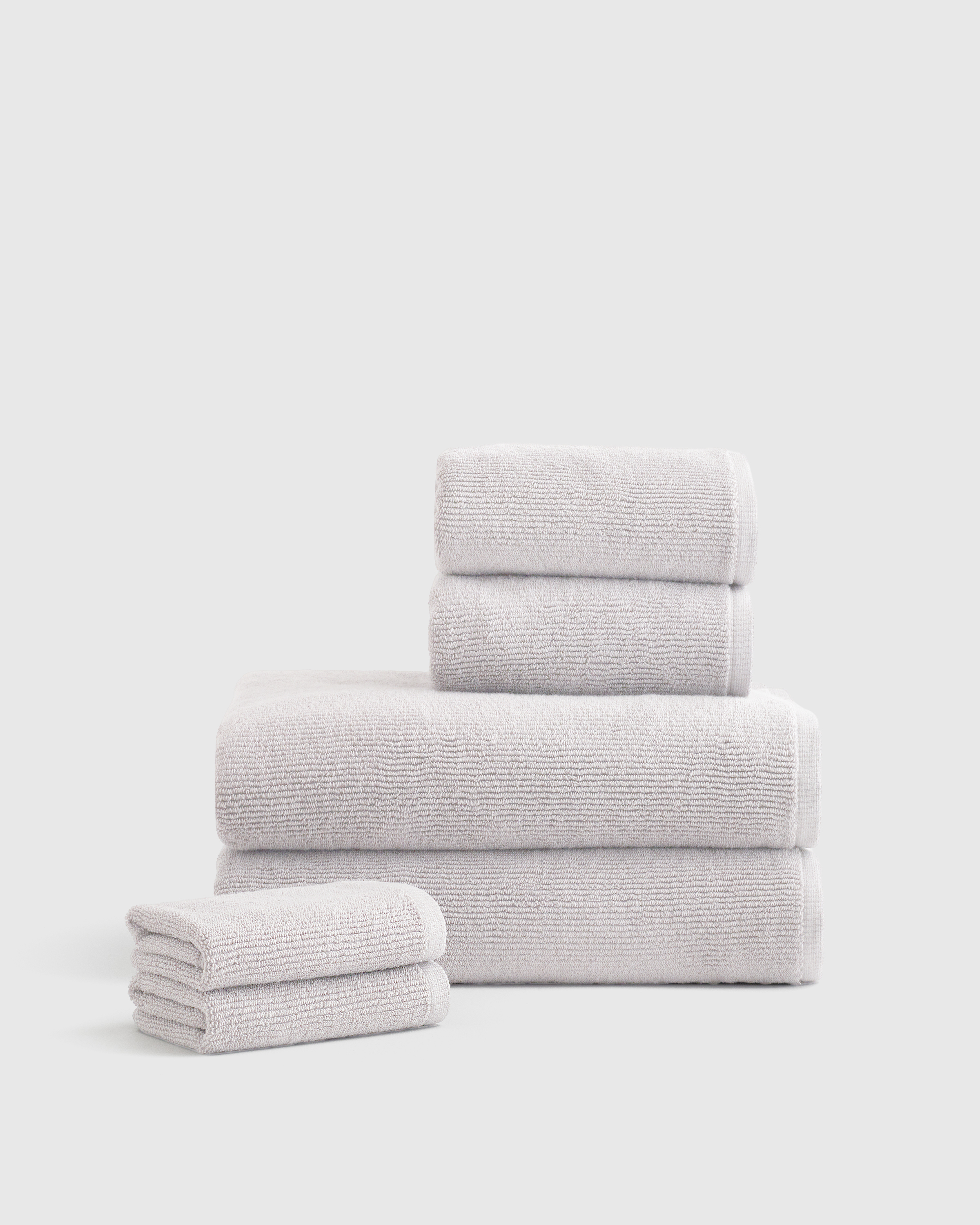 Silver Turkish Ribbed Quick Dry Bath Towel Bundle