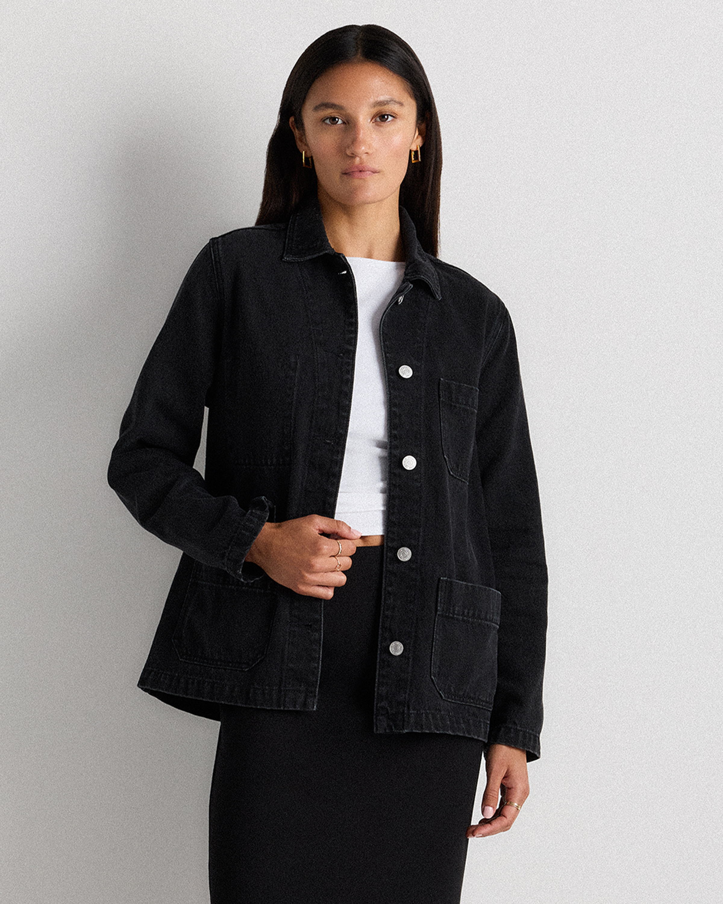 Washed Black 100% Organic Cotton Denim Chore Jacket