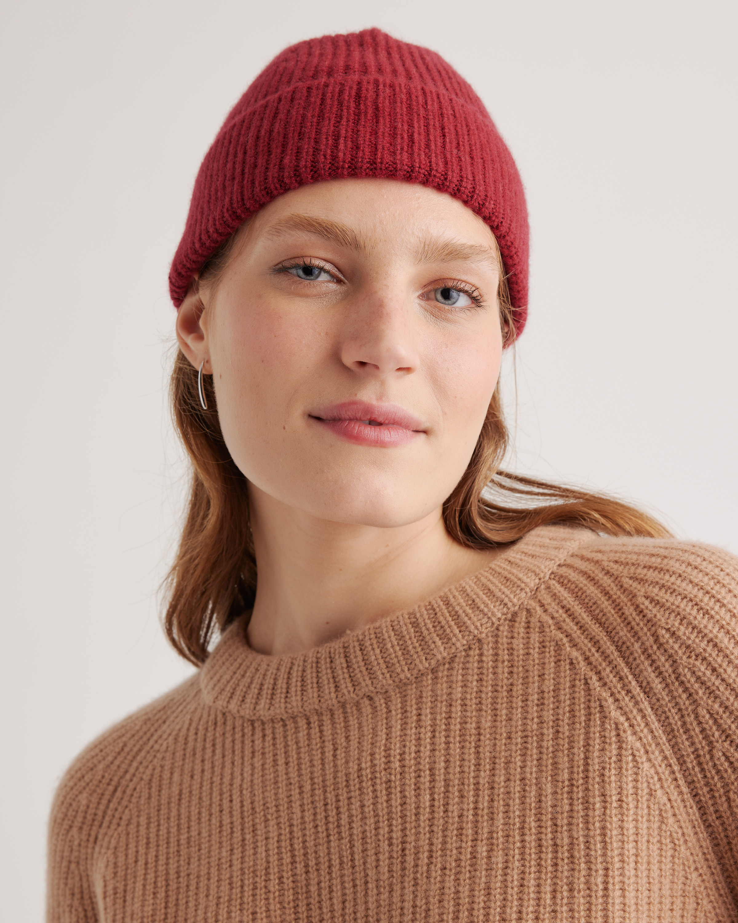 Crimson Mongolian Cashmere Ribbed Beanie