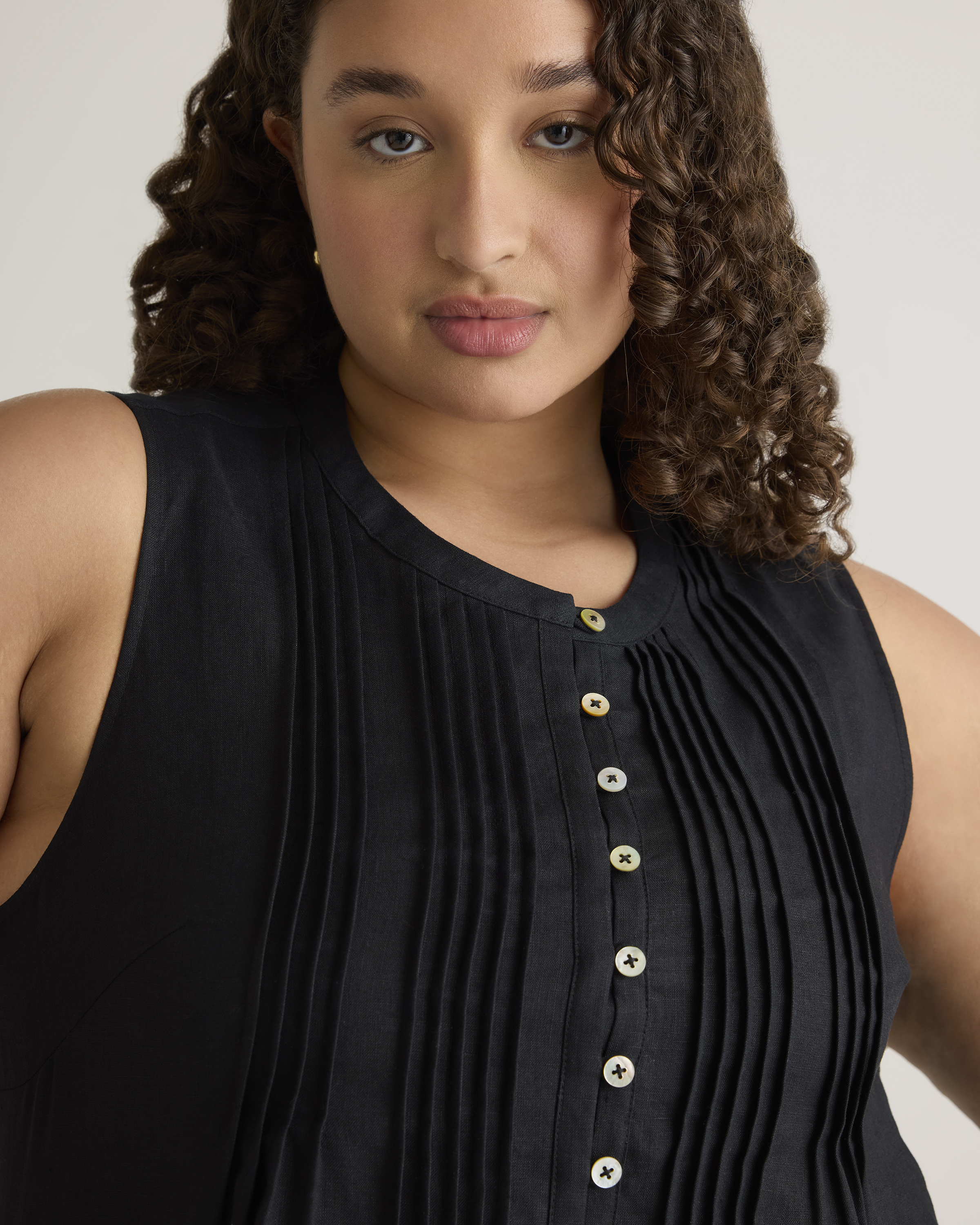 Quince Women's Sleeveless Swing Dress in Black, Size 3X, 100% European Linen, Eco-Conscious, Breathable Material with Pleat Detailing