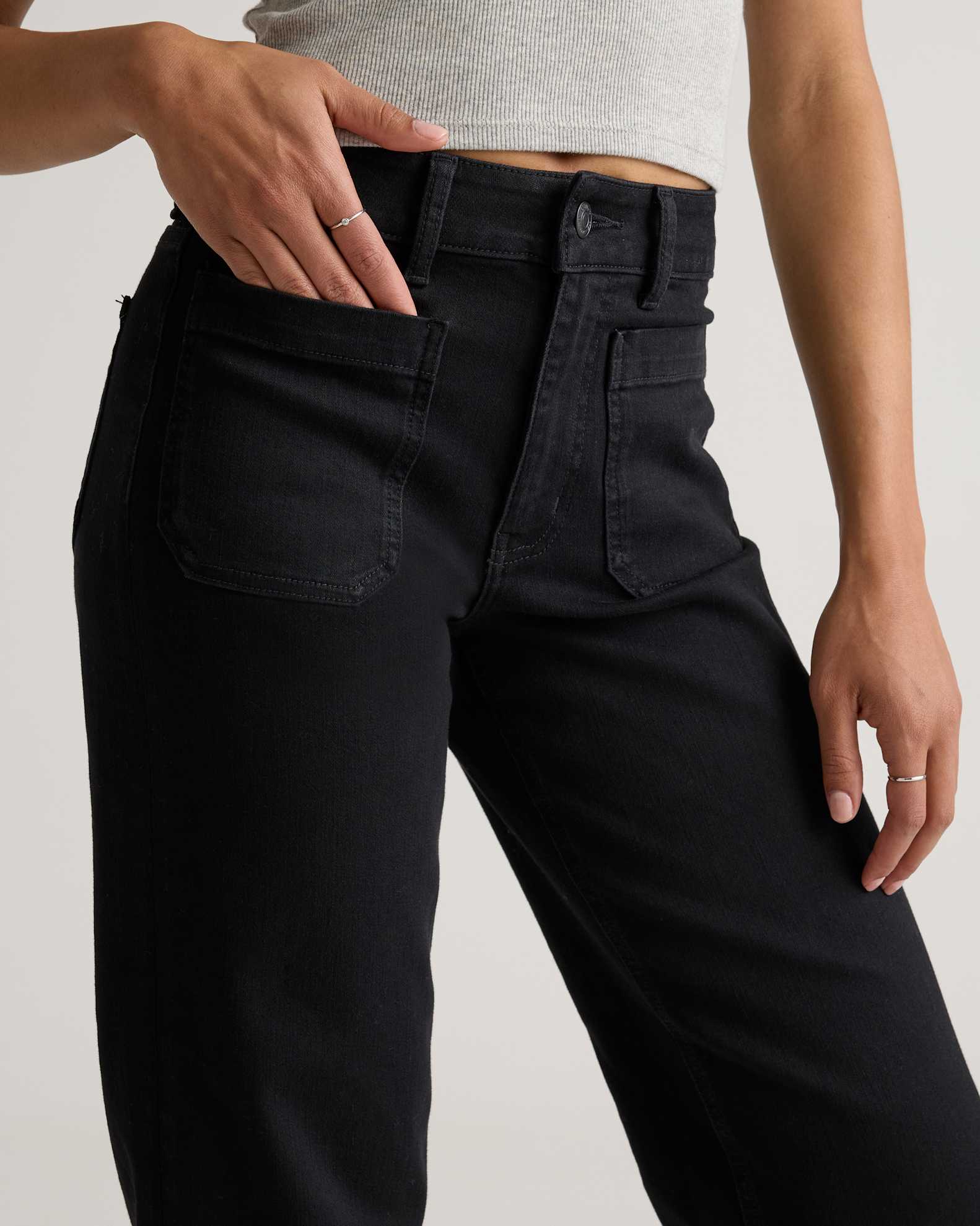 Bella Stretch Patch Pocket Wide Leg Jeans in Black