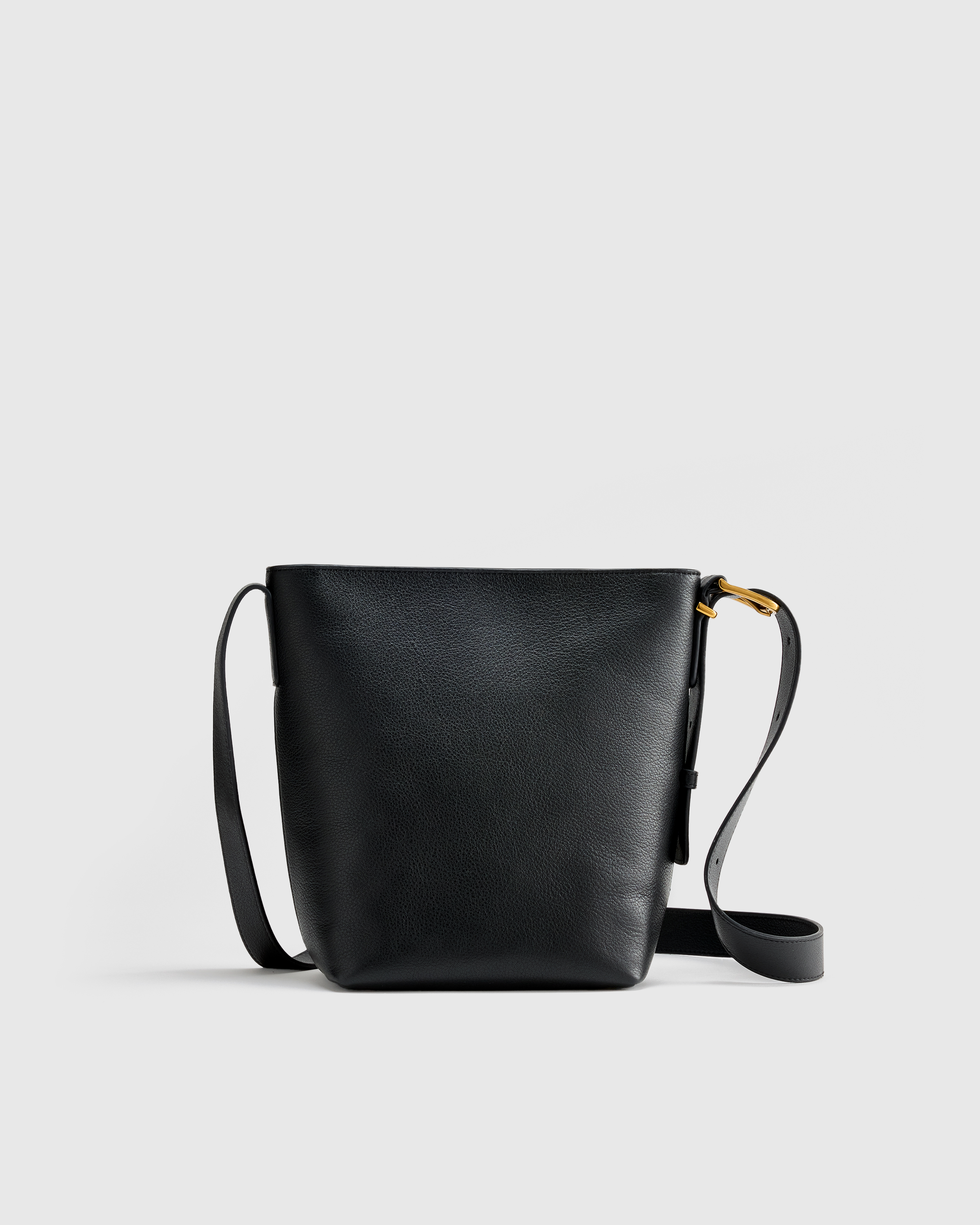 black Italian Leather Bucket Crossbody