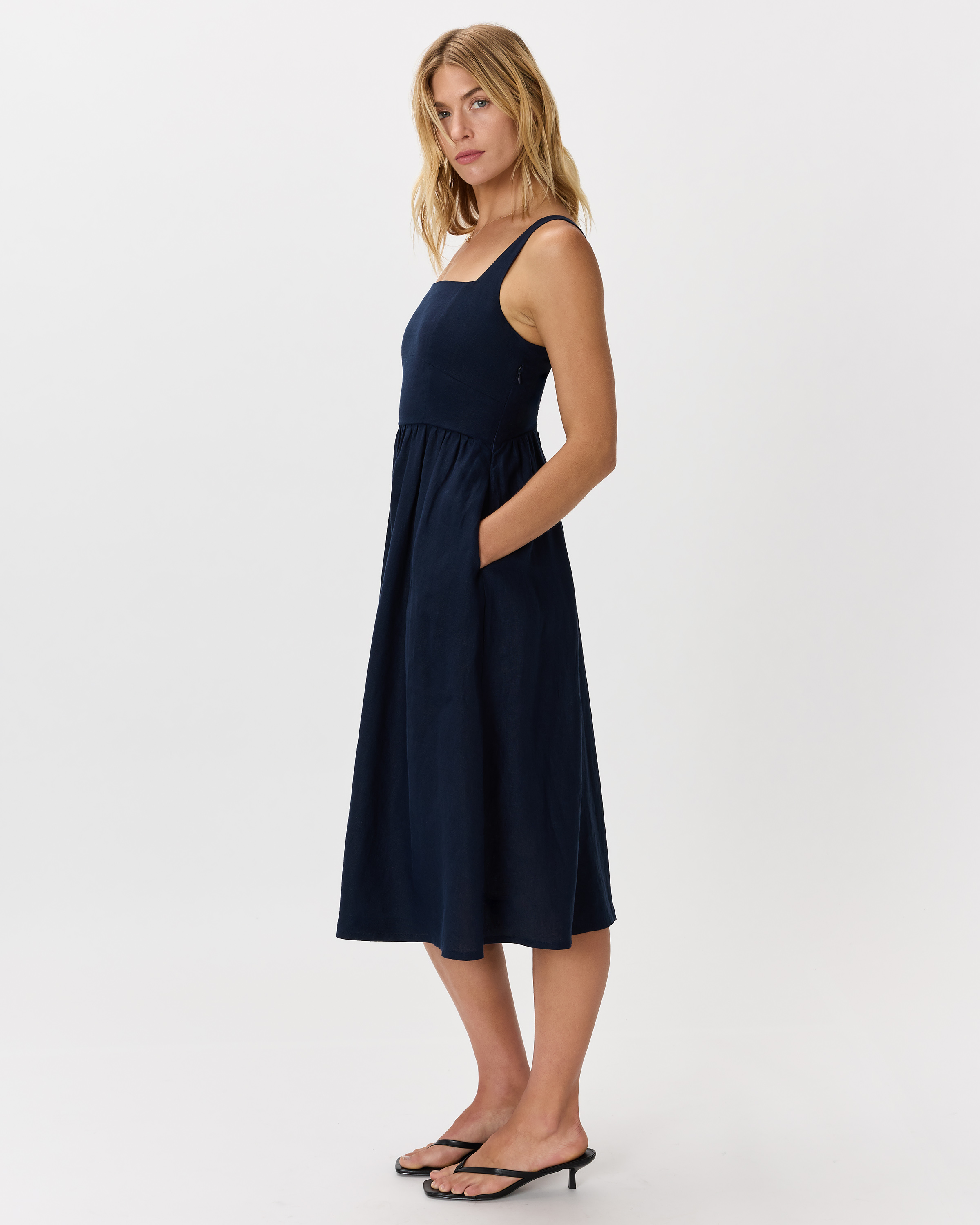 linen fit & flare midi dress Rust Orange Linen Midi Dress - Fit and Flare A-Line Silhouette 4896