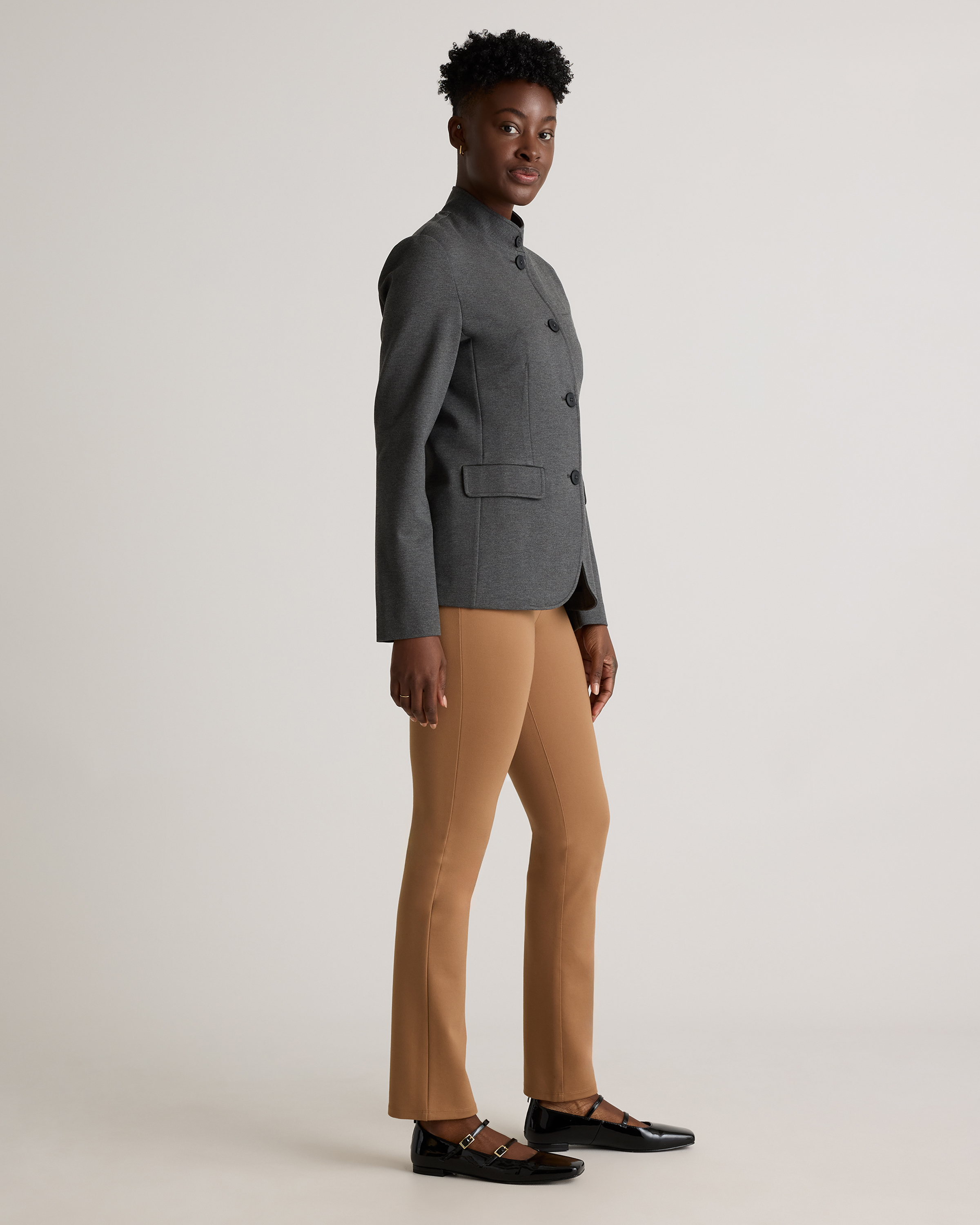 Ultra-Stretch Ponte Stand Collar Blazer