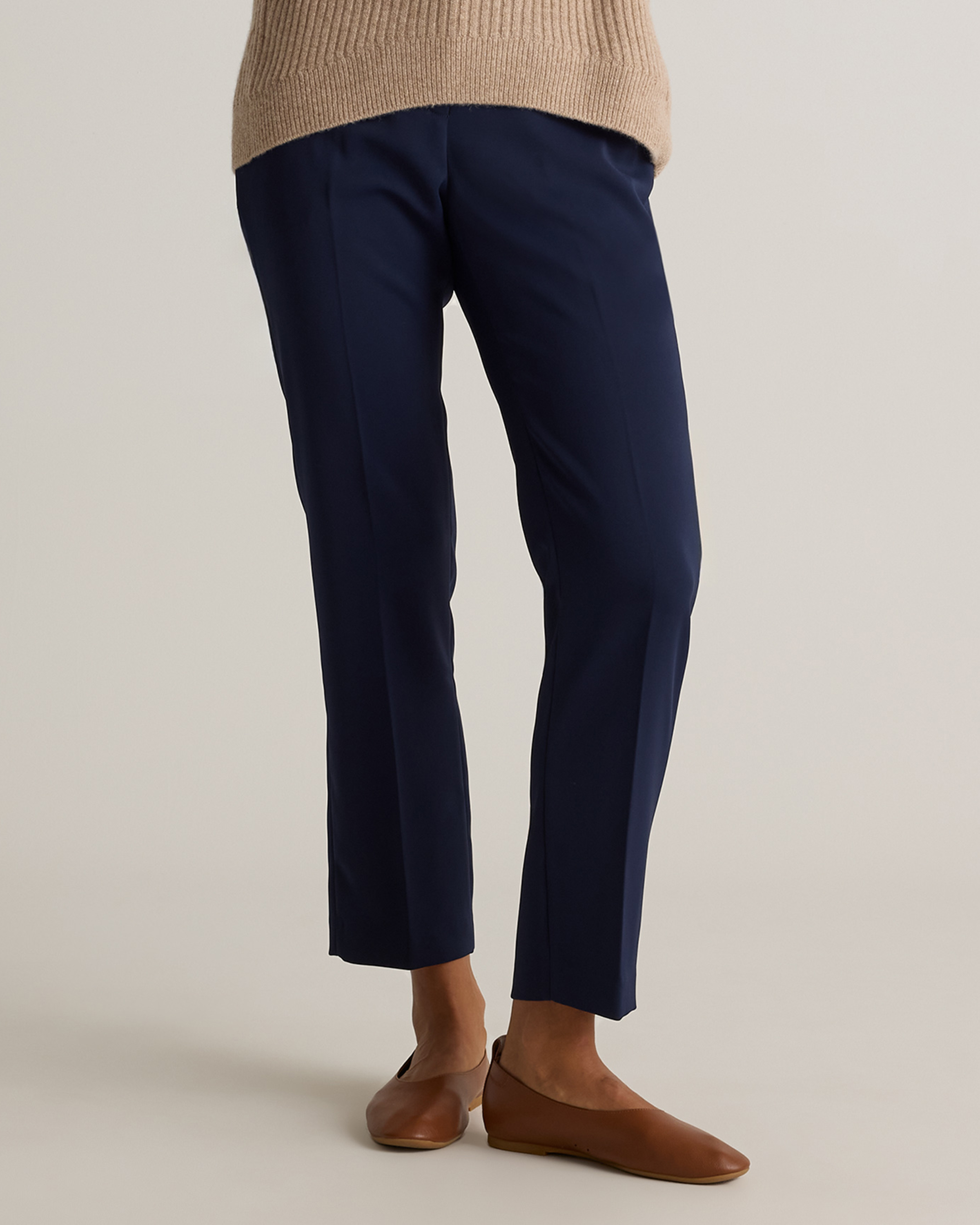 Navy Stretch Crepe Ankle Pants