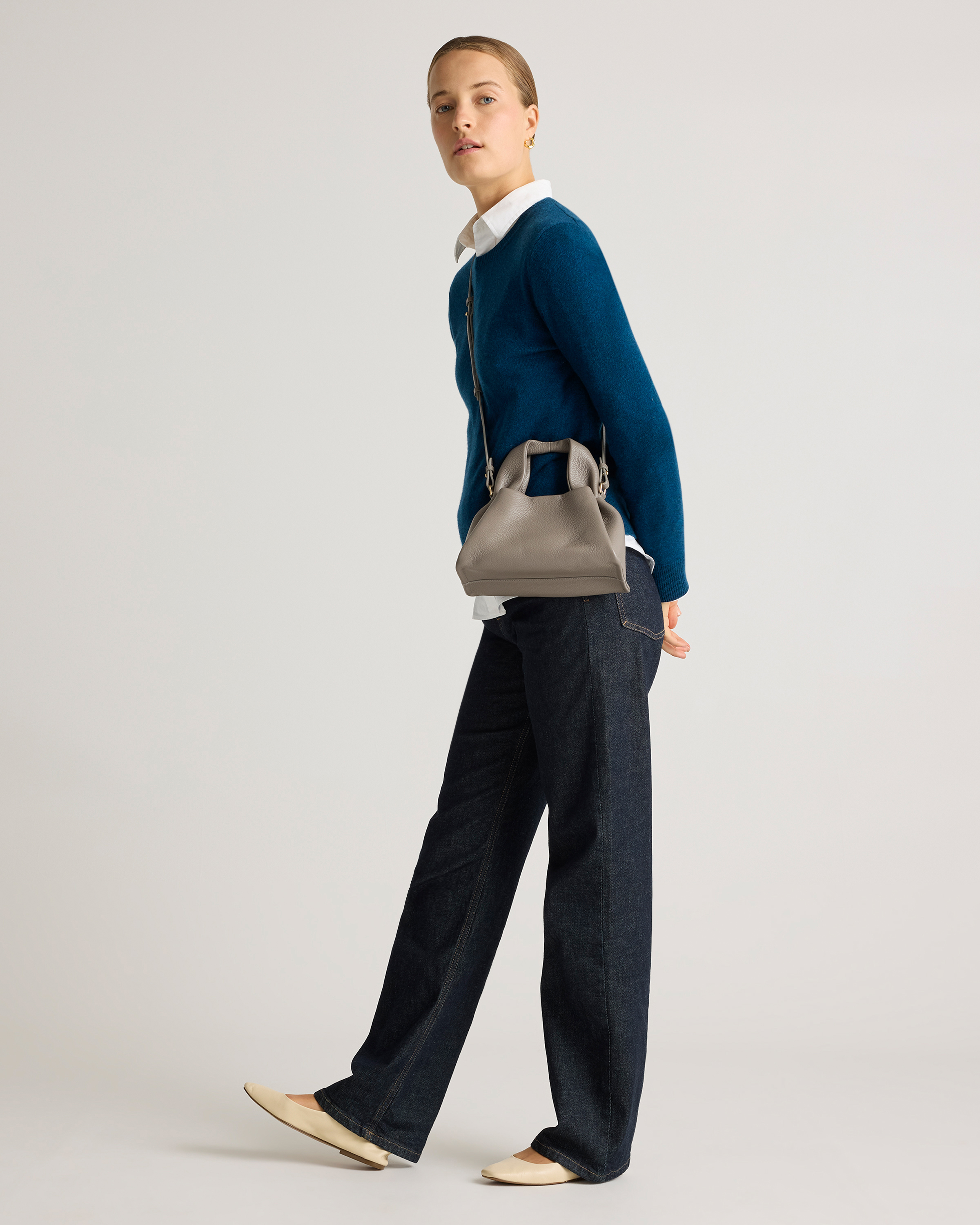 Italian Leather Trapeze Crossbody in Mink