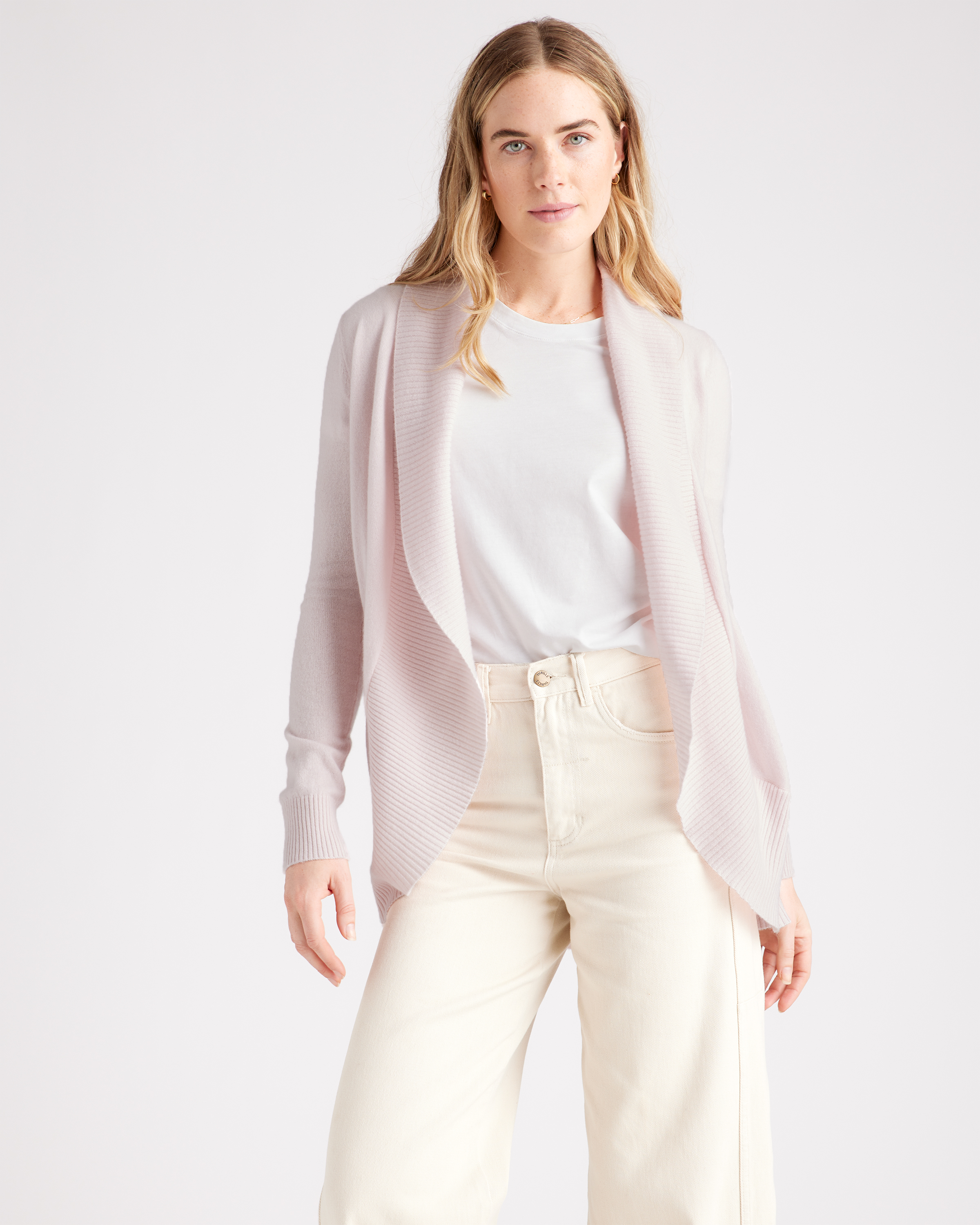 Minimal Pink Mongolian Spring Cashmere Open Cardigan Sweater