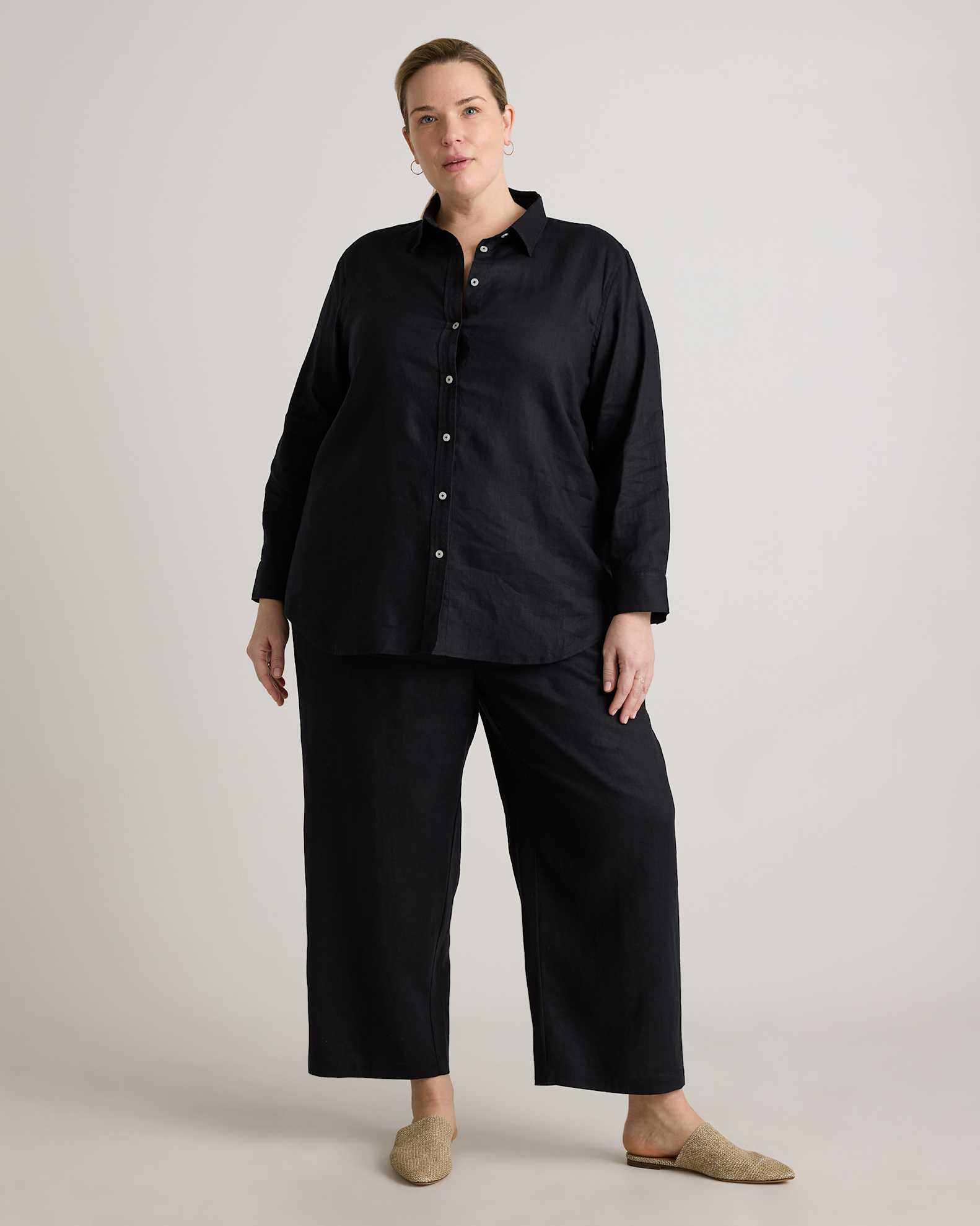 Women's 100% European Linen Long Sleeve Shirt in Black, Size 1X by Quince Women's 100% European Linen Long Sleeve Shirt in Black, Size 1X by Quince