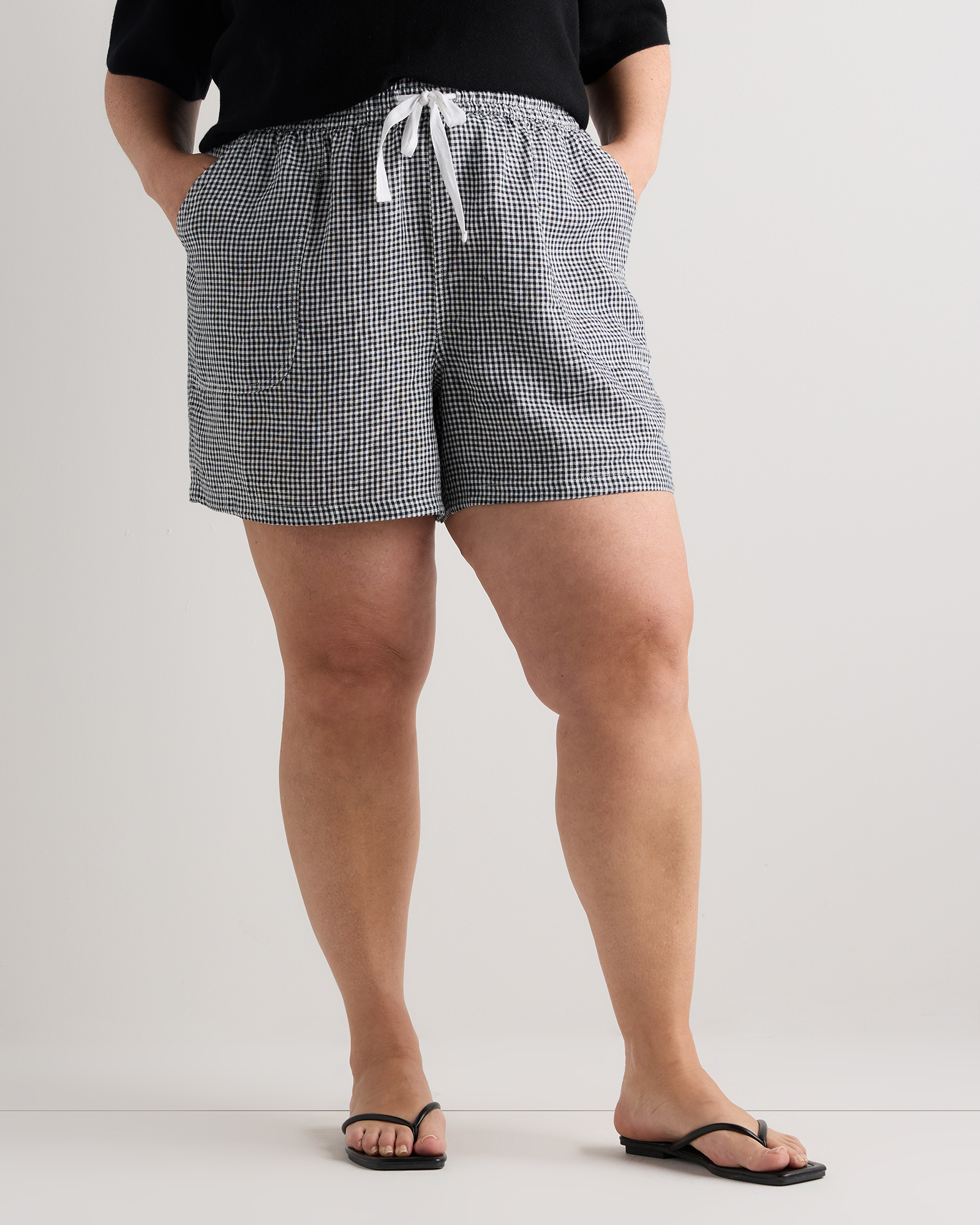 Classic Mini Gingham 100% European Linen Shorts