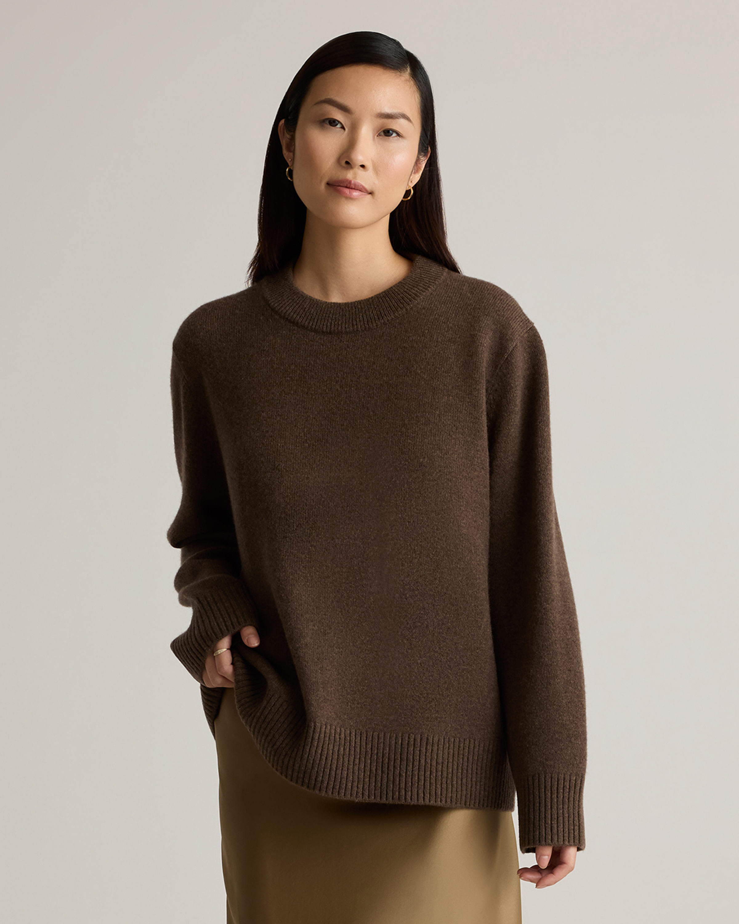 Brown Mongolian Cashmere Oversized Crewneck Sweater