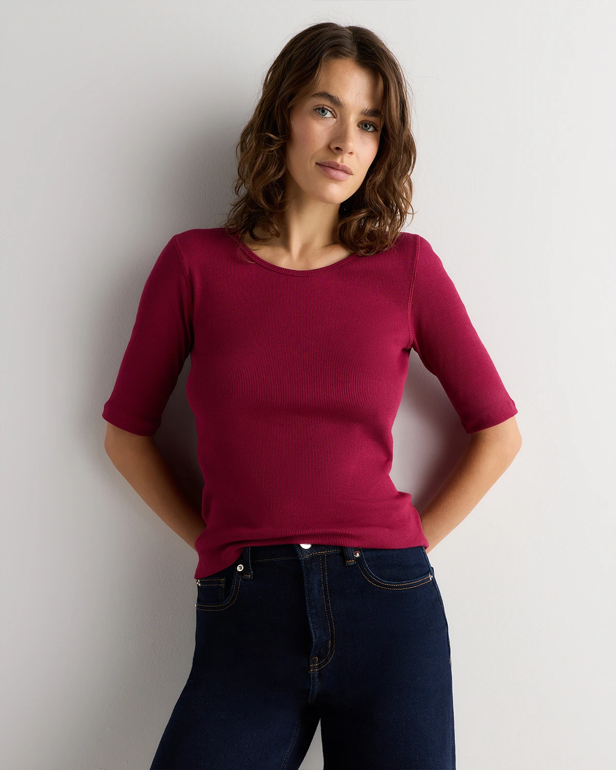 Organic Cotton Micro-Rib Elbow Sleeve Tee