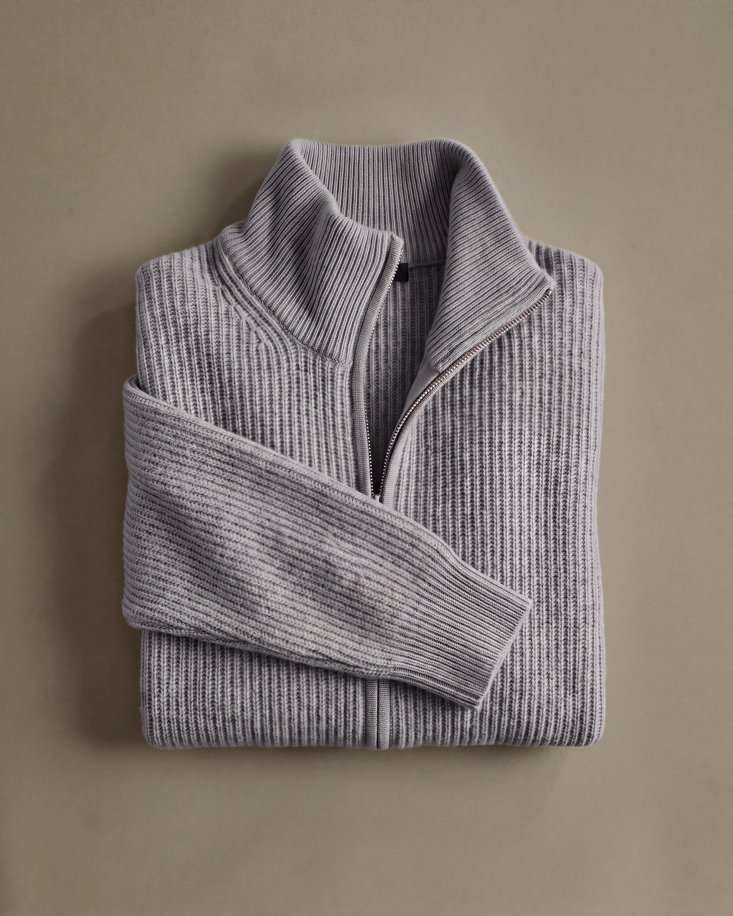 Men s Mongolian Cashmere Fisherman Full Zip Sweater grey