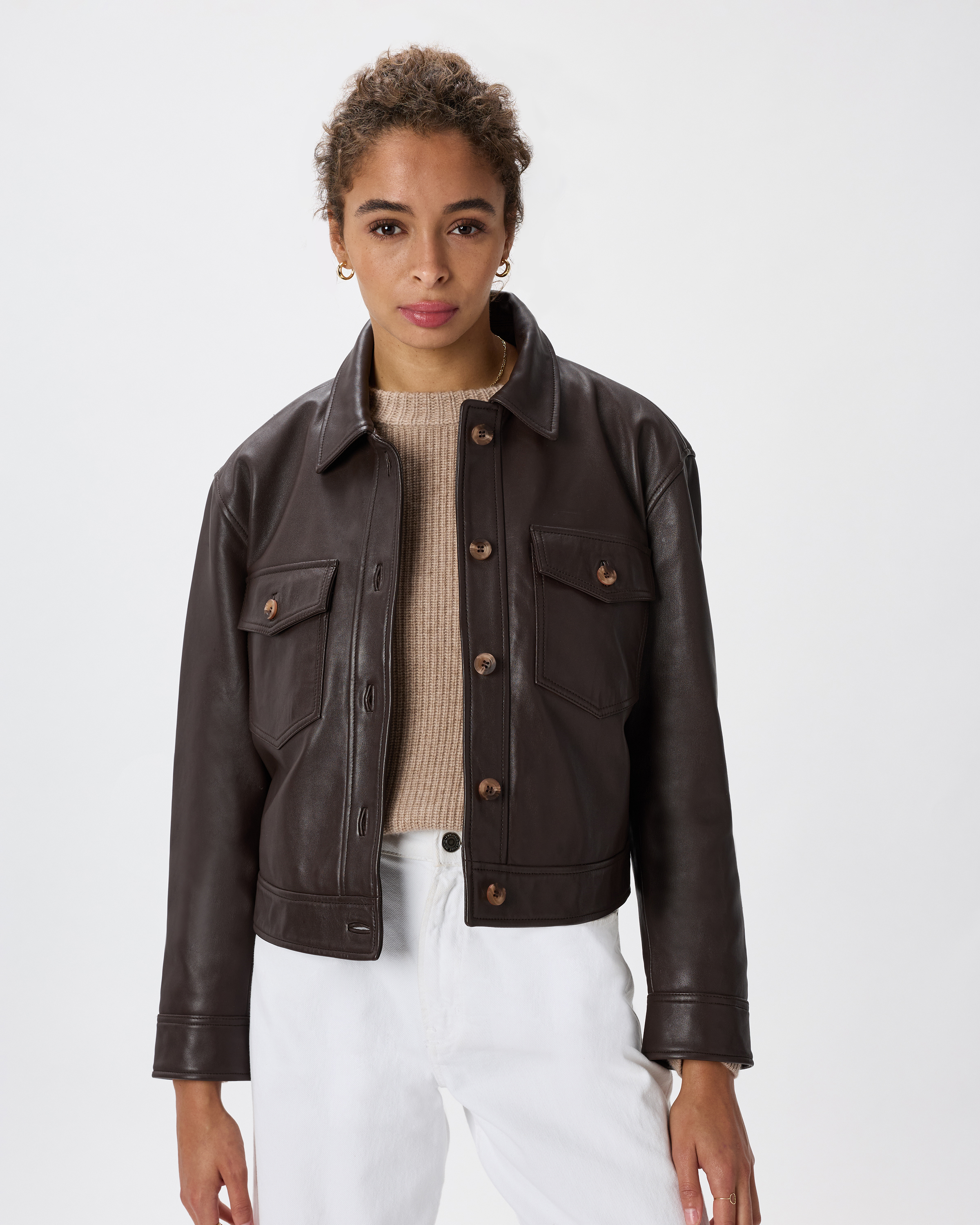 Rich Brown 100% Leather Cropped Jacket