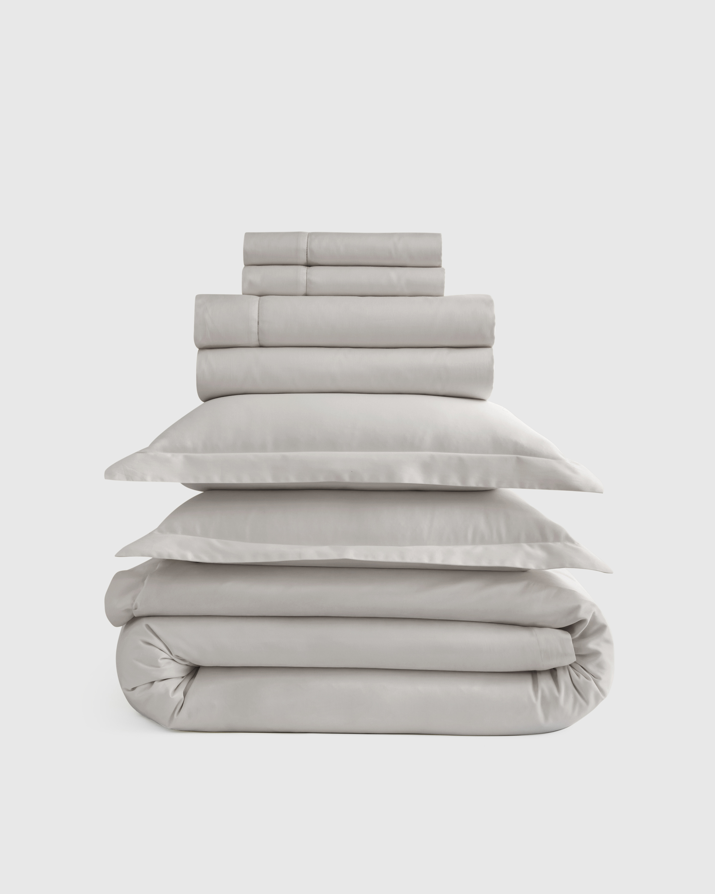 signature giza cotton sateen deluxe bedding bundle, light grey, queen