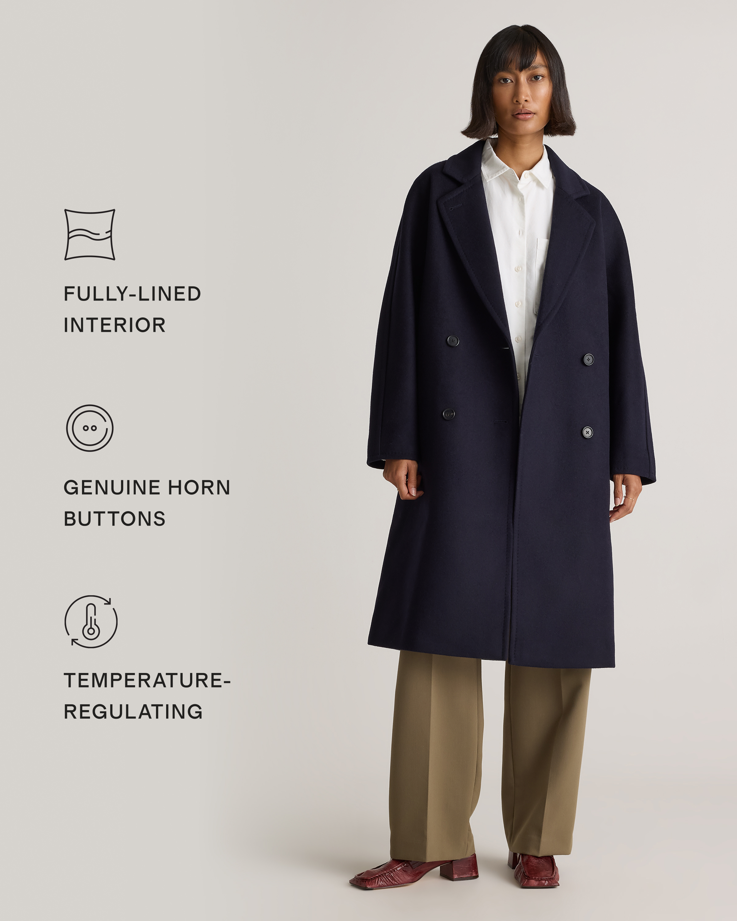 Italian Wool Double-Breasted Slouch Coat in Cadet Blue