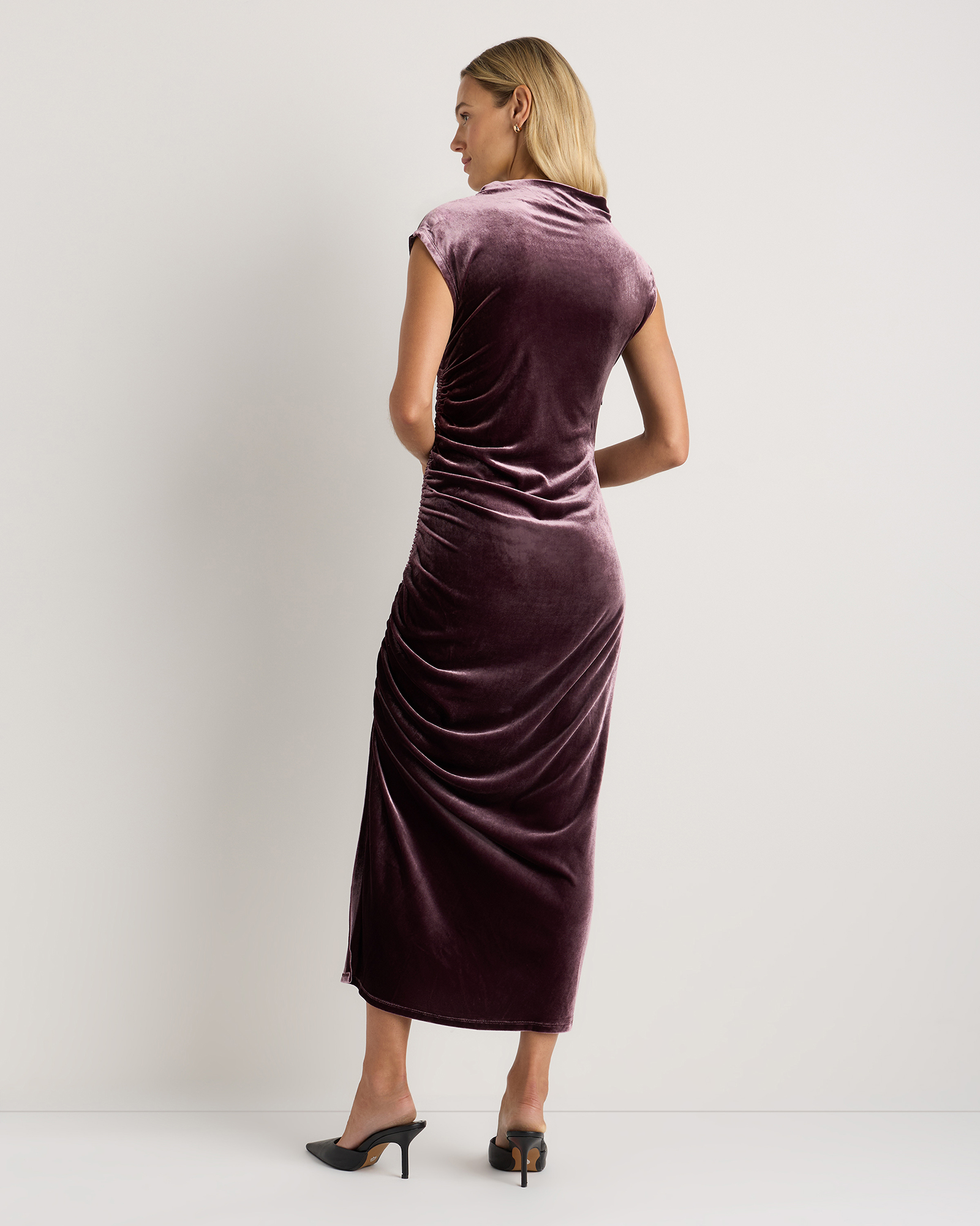 silk velvet midi dress Stretch Silk Velvet Riley Midi Dress - Black