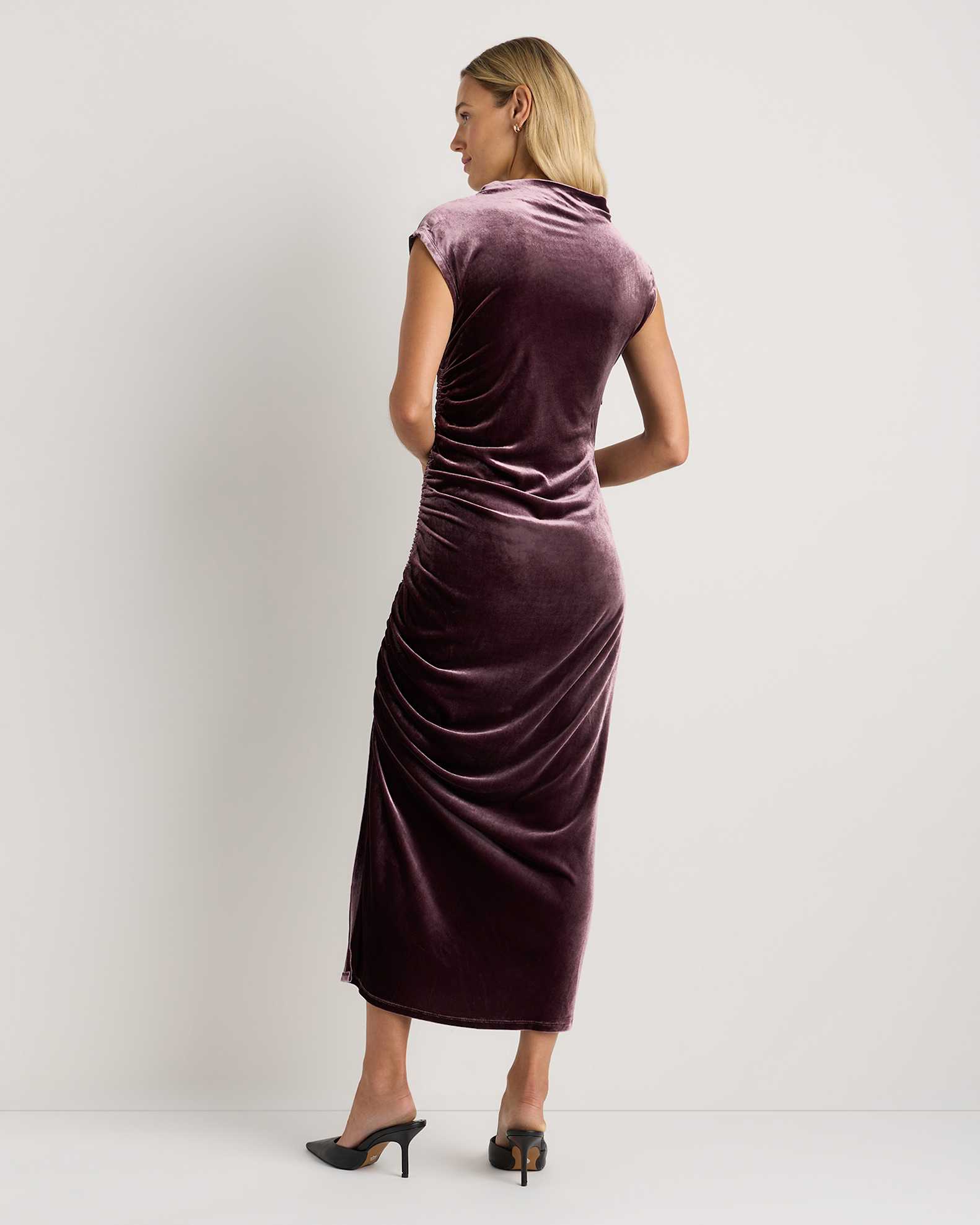 silk velvet midi dress Stretch Silk Velvet Riley Midi Dress - Black