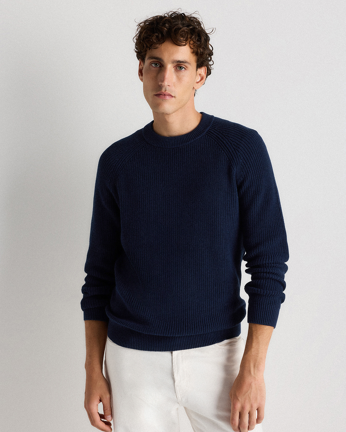 Navy 100% Organic Cotton Ribbed Crewneck Sweater