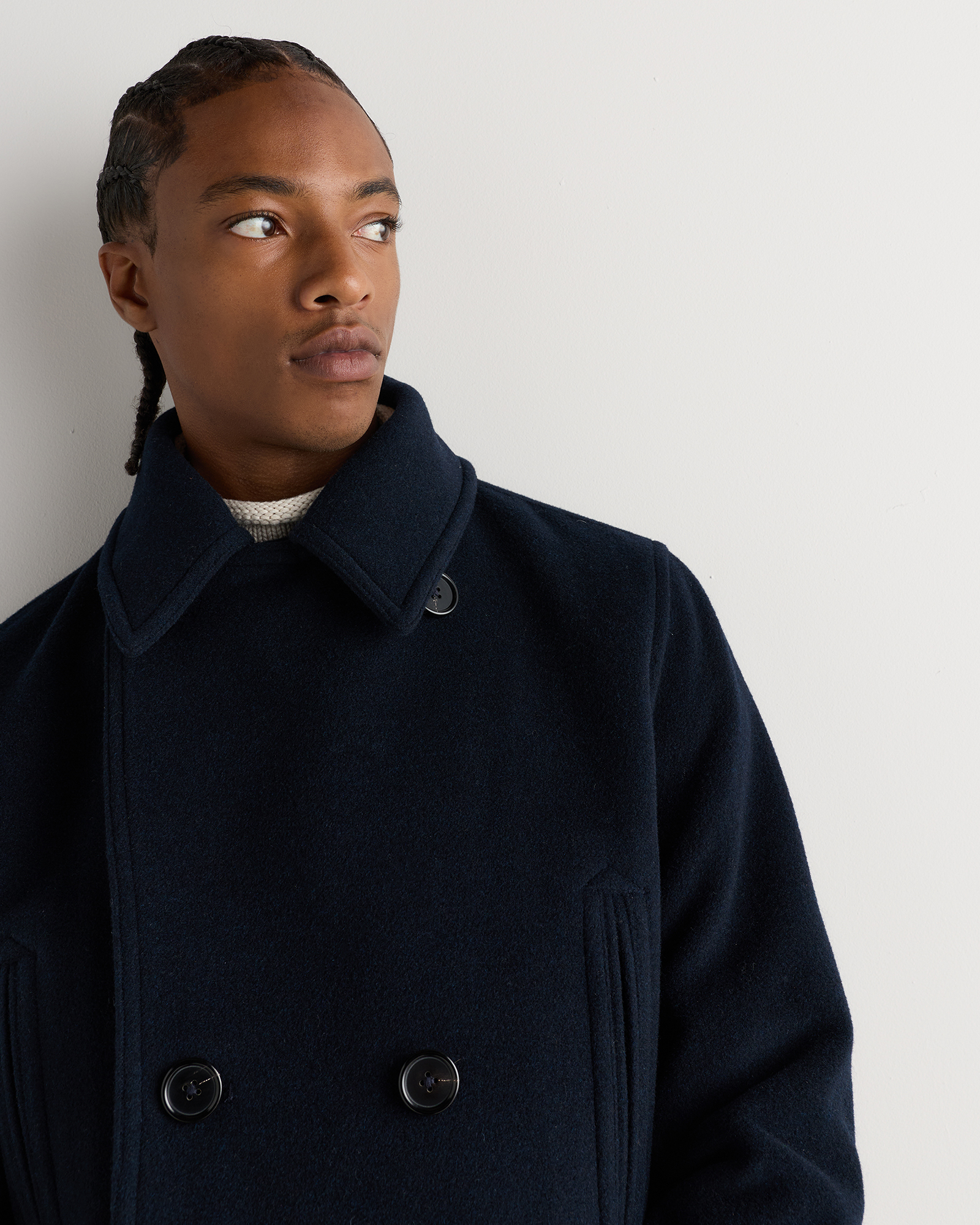 Wool Cashmere Peacoat in Melange Atlas Navy