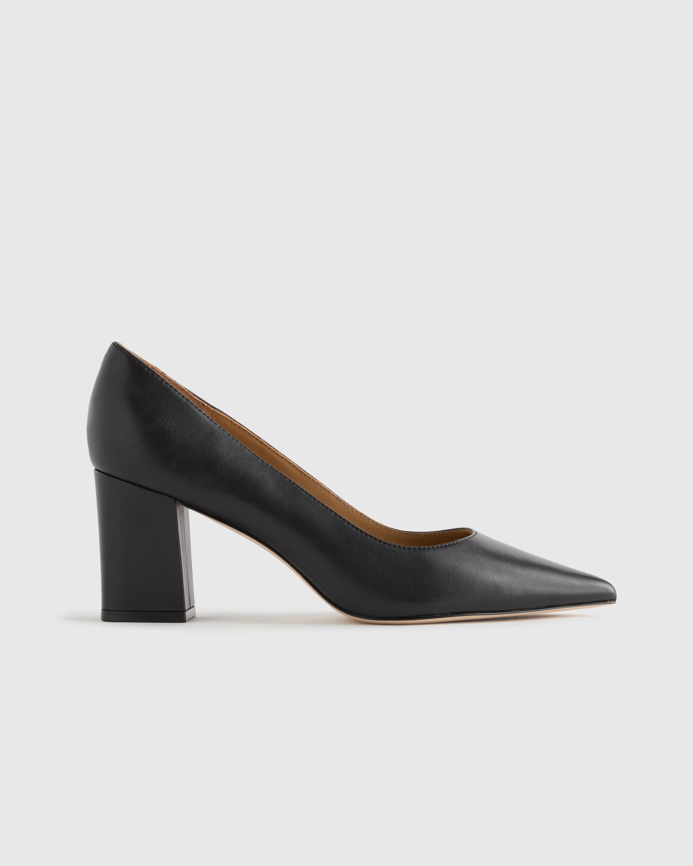 Black Italian Leather 65mm Block Heel Pump