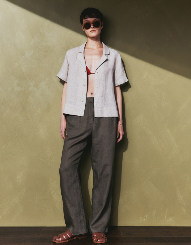 Bayberry Olive 100% European Linen Pleated Trouser