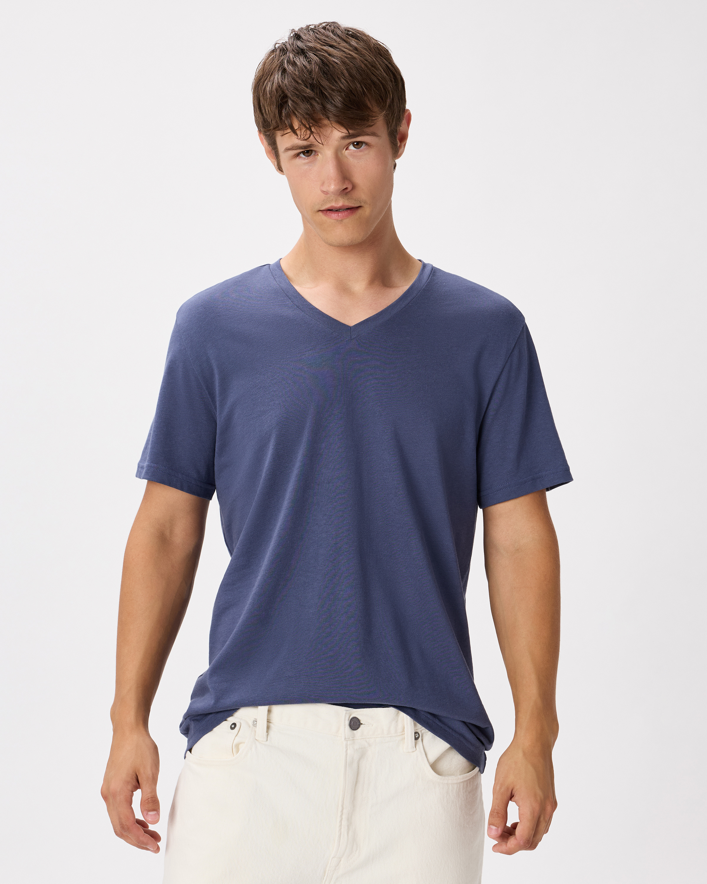 Storm Blue T-shirt en coton et modal à col en V pour hommes