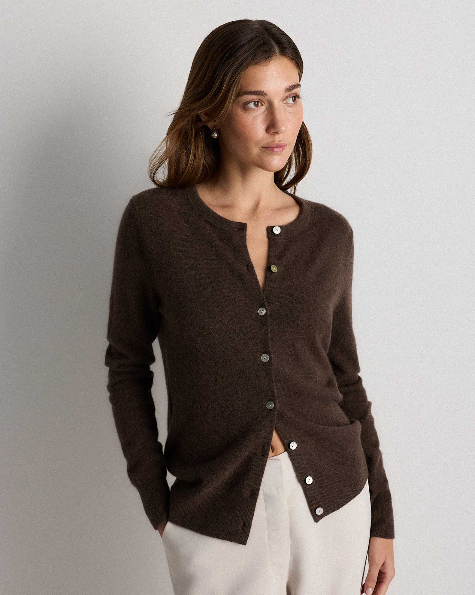 Mongolian Cashmere Cardigan Sweater Quince in Brown