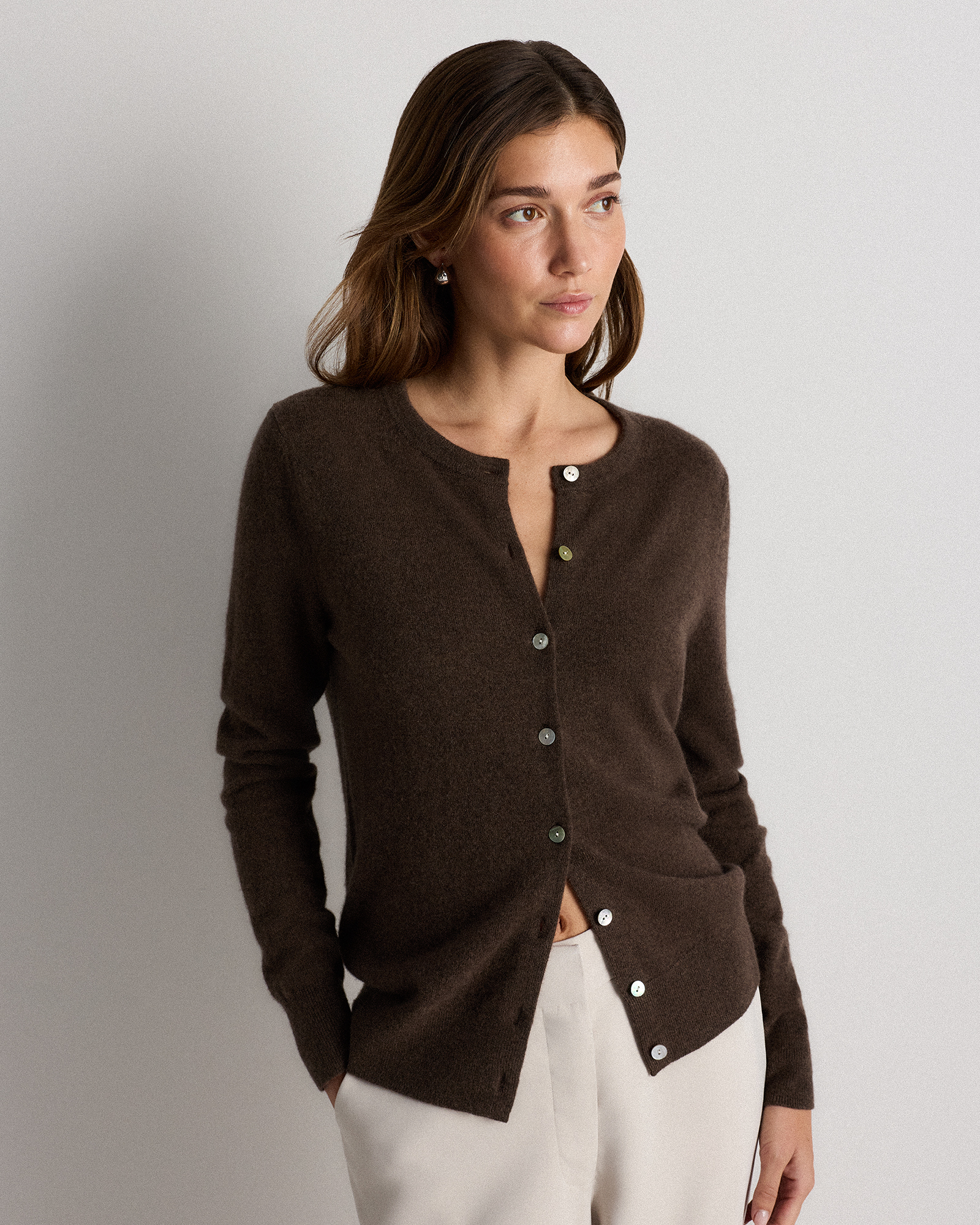Brown Mongolian Cashmere Cardigan Sweater