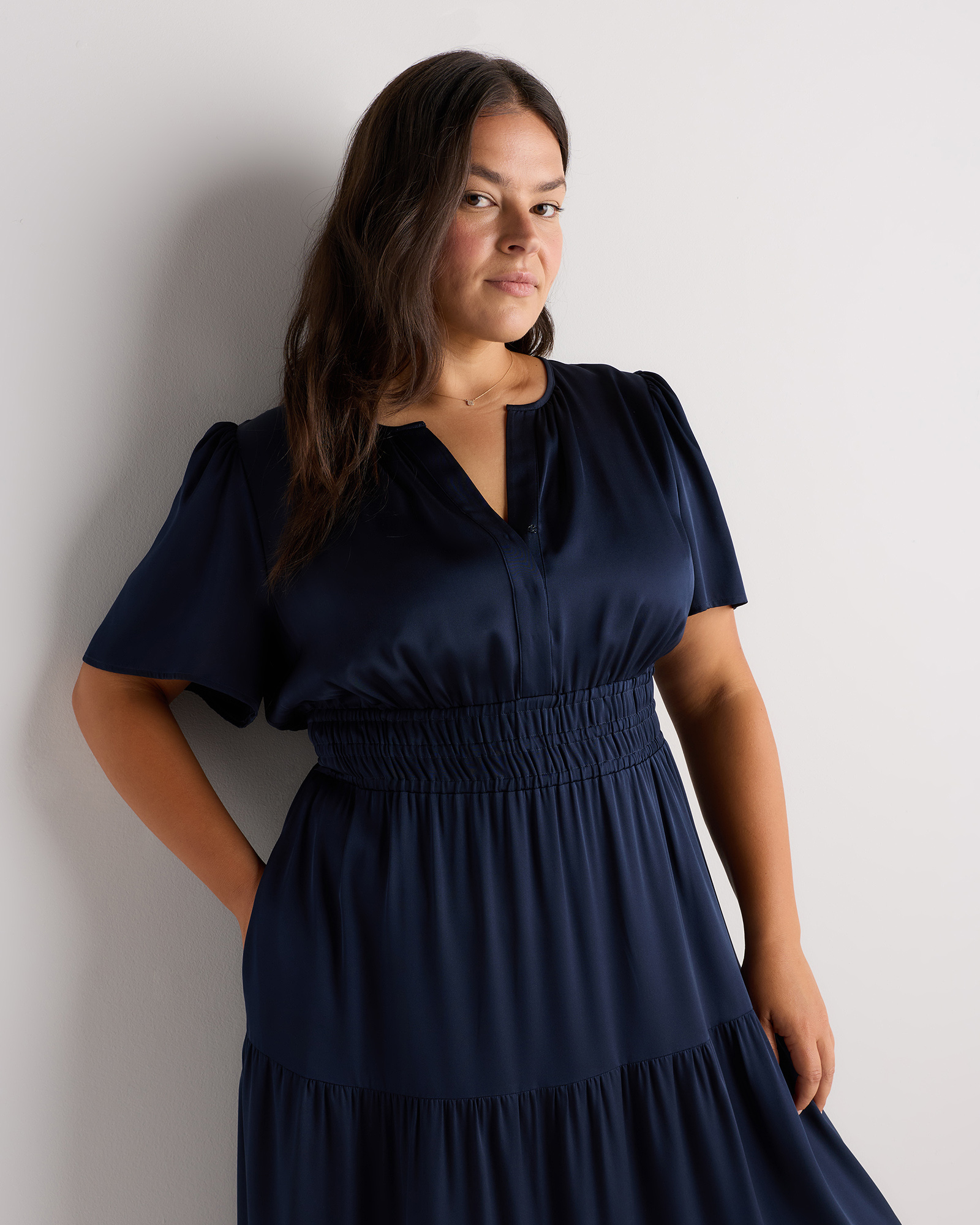 washable stretch silk tiered maxi dress Quince Women's Stretch Silk Tiered Maxi Dress, Small, Black