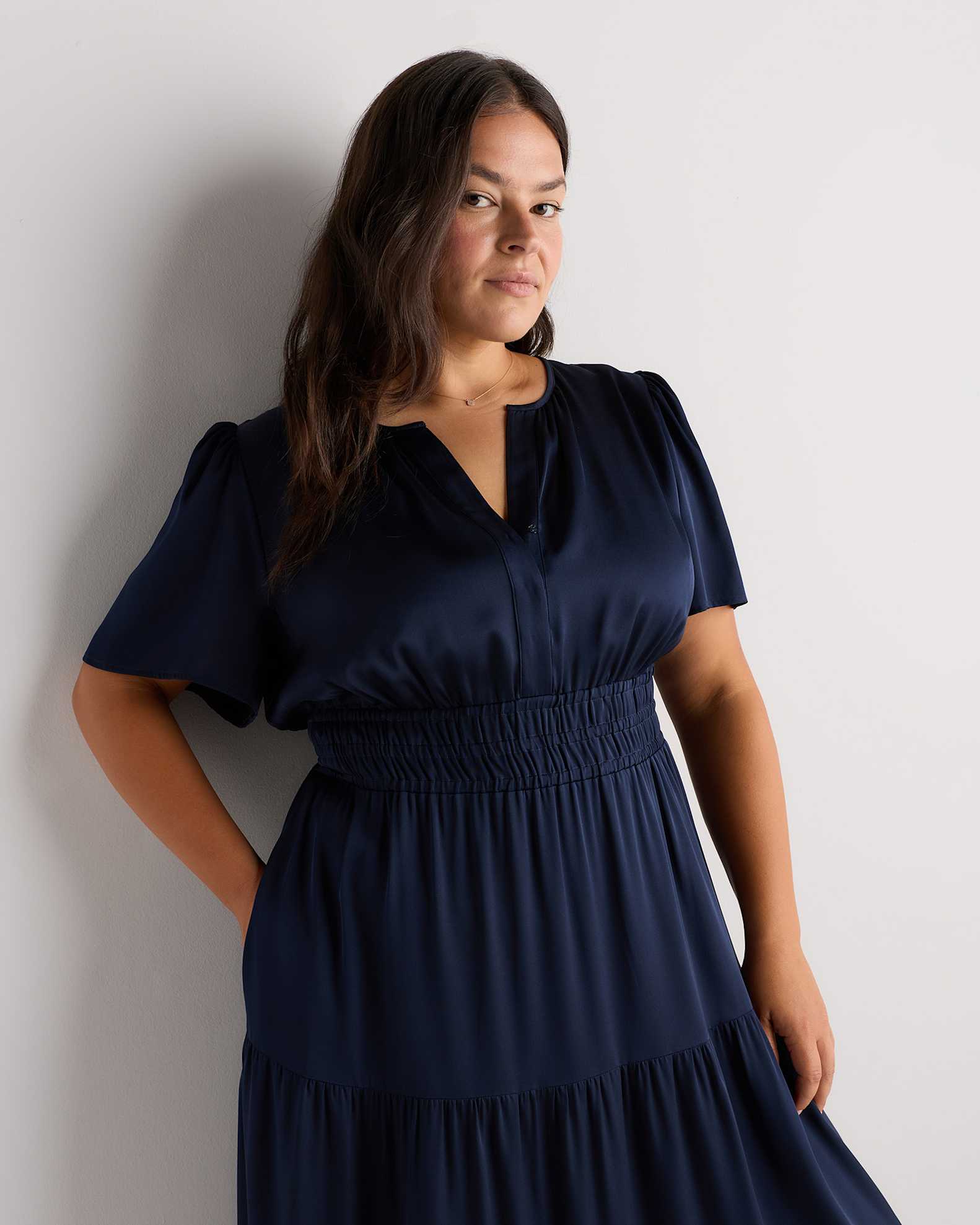 washable stretch silk tiered maxi dress Quince Women's Stretch Silk Tiered Maxi Dress, Small, Black