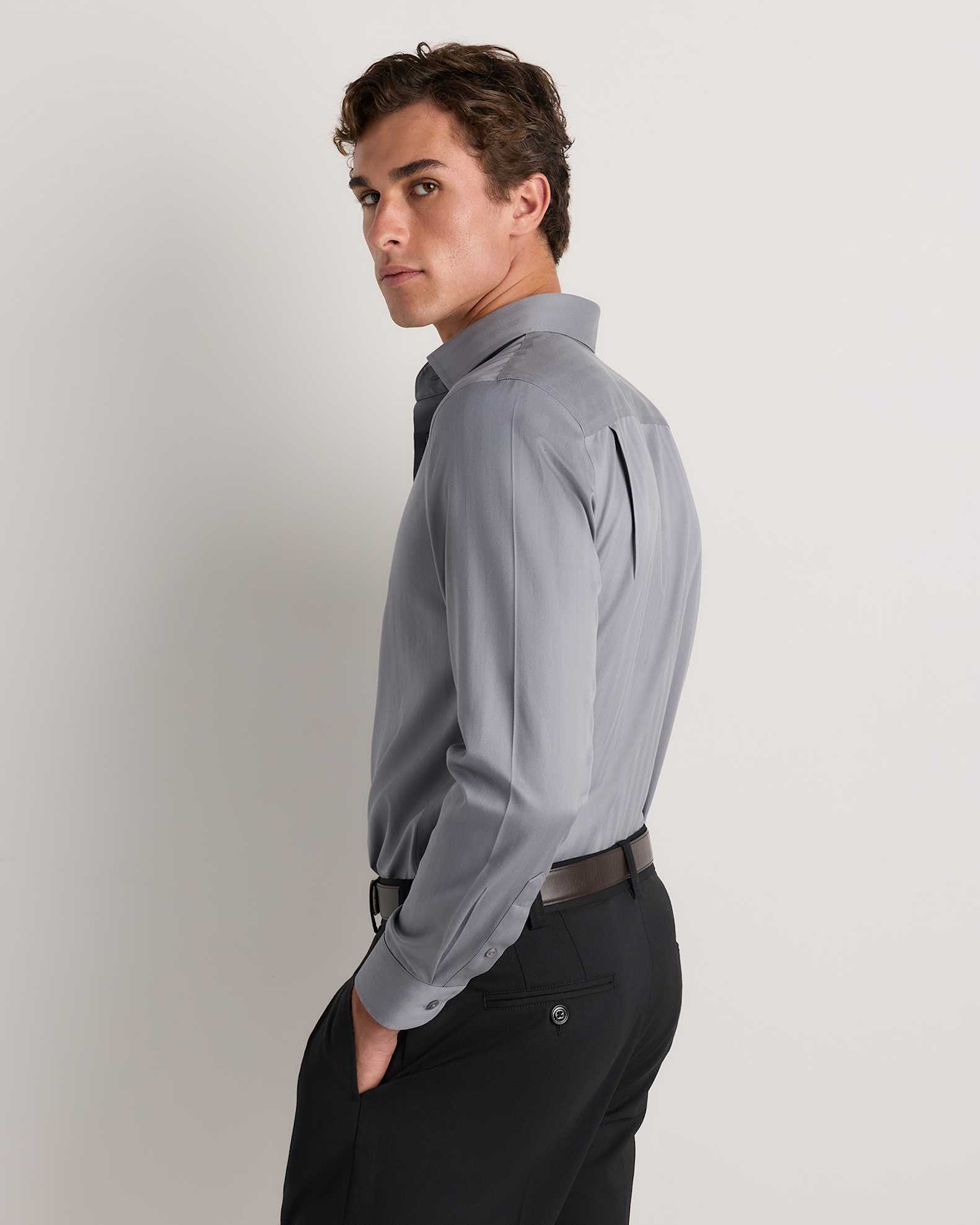 Men's Supima Cotton Herringbone Dress Shirt in Grey, Size Small by Quince Men's Supima Cotton Herringbone Dress Shirt in Grey, Size Small by Quince