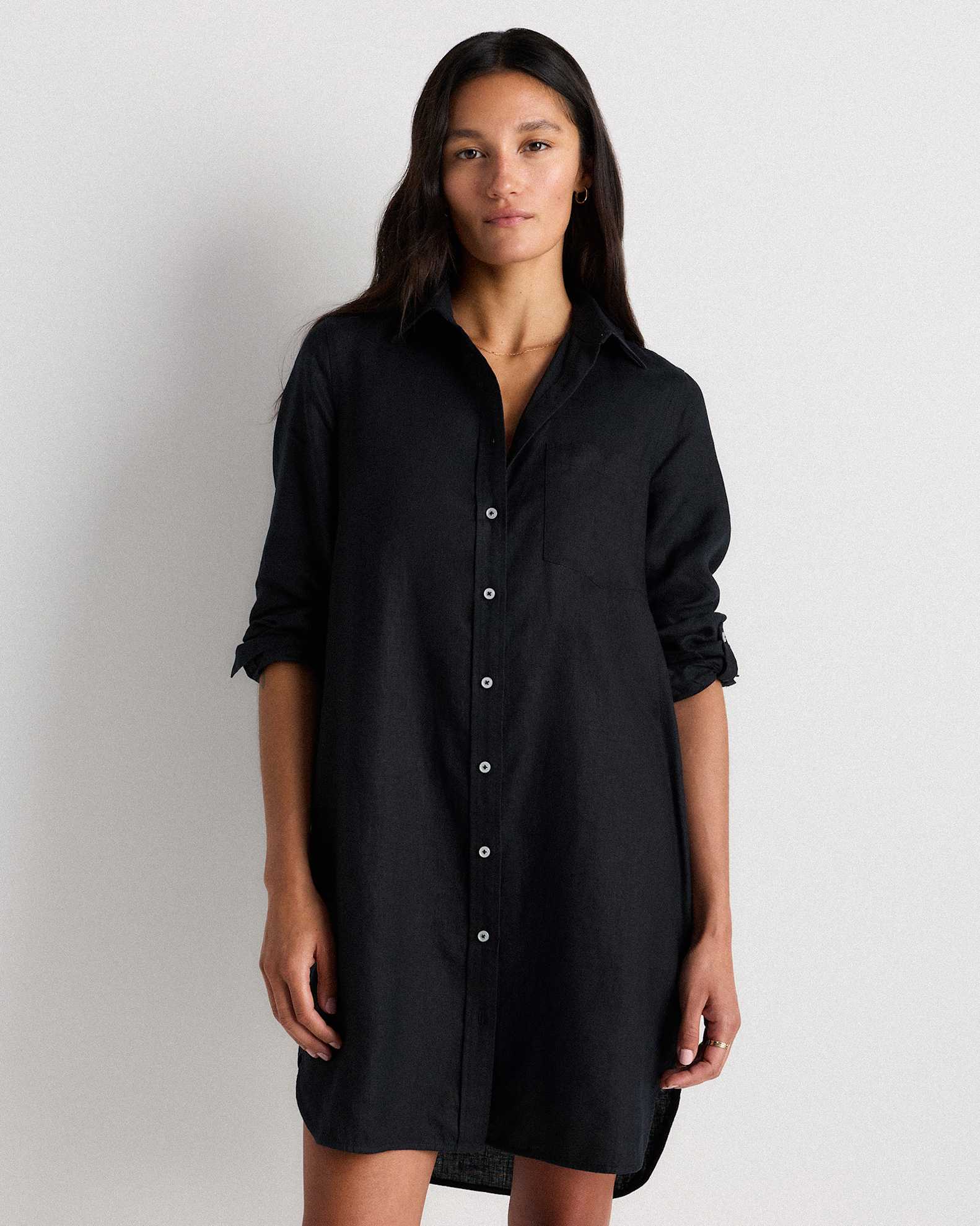 100% European Linen Shirt Dress in Black 100% European Linen Shirt Dress in Black