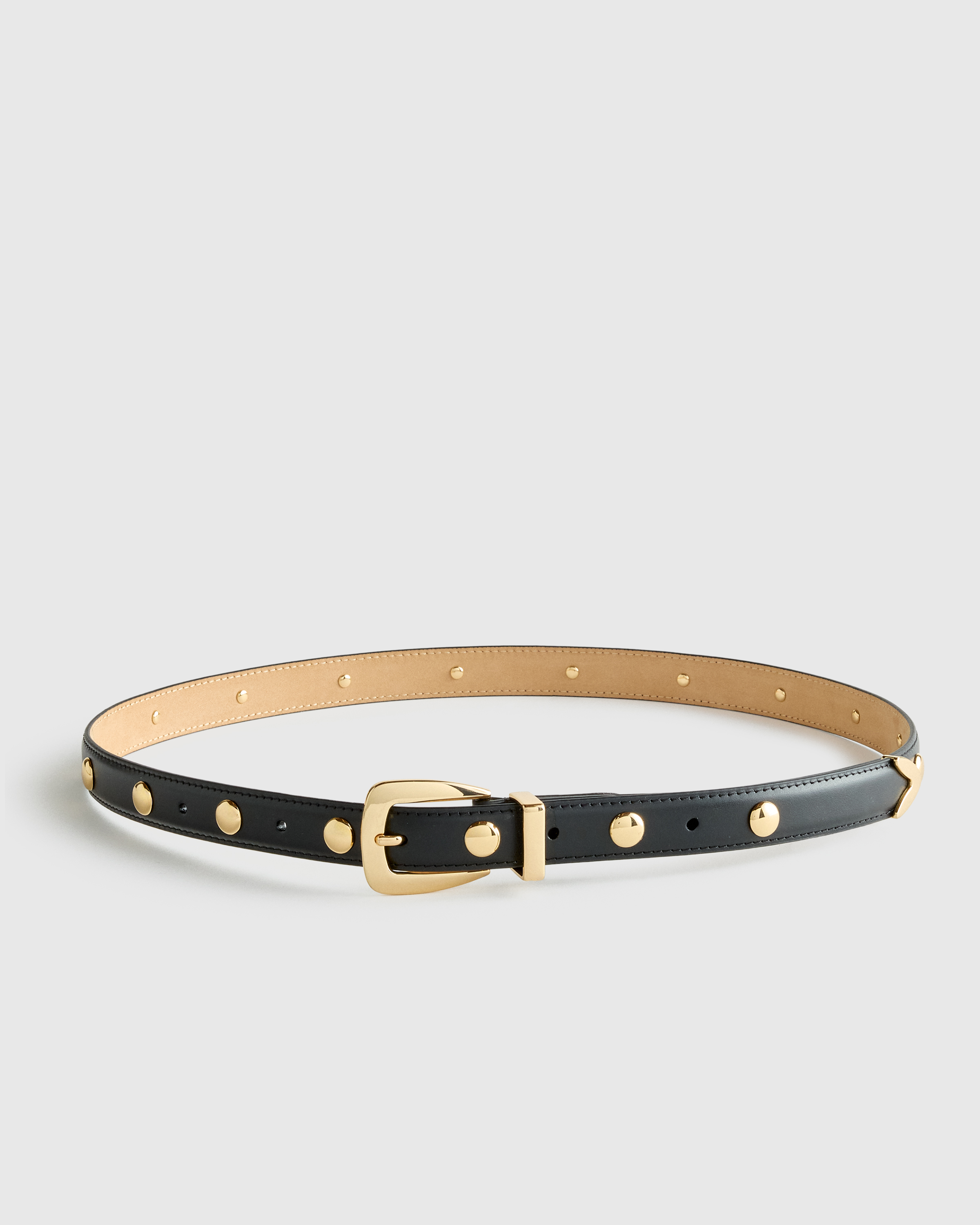 Black/Gold Alyssa European Leather Studded Skinny Belt