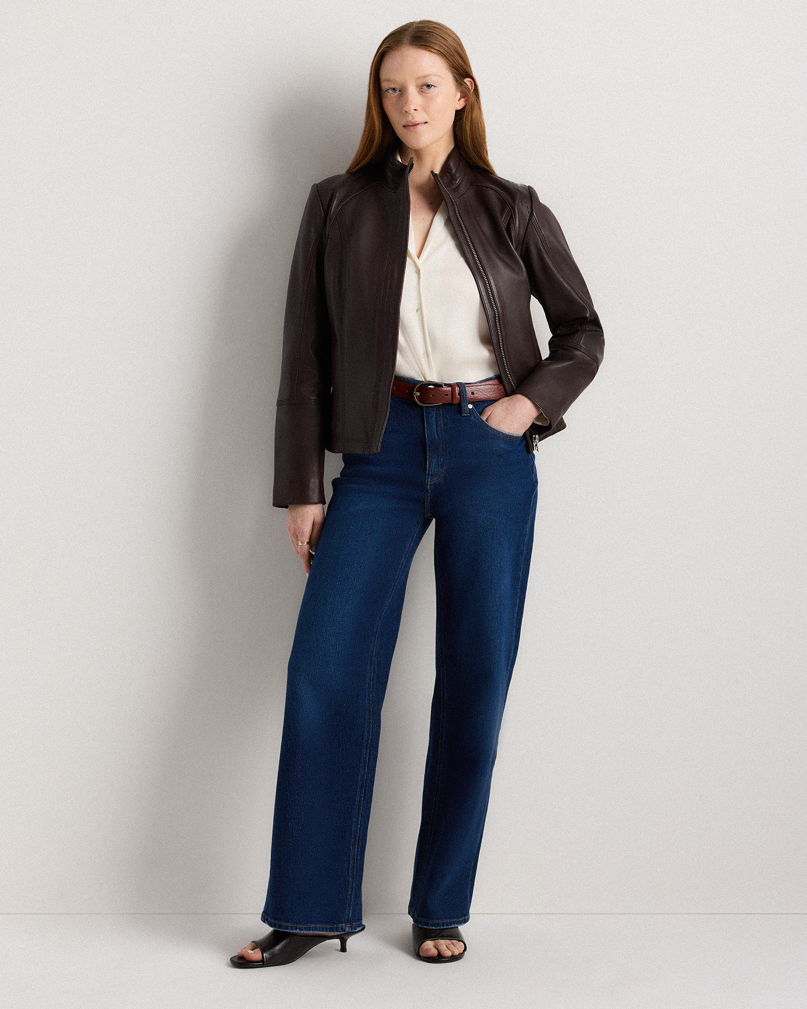 100% Leather Stand-Collar Jacket