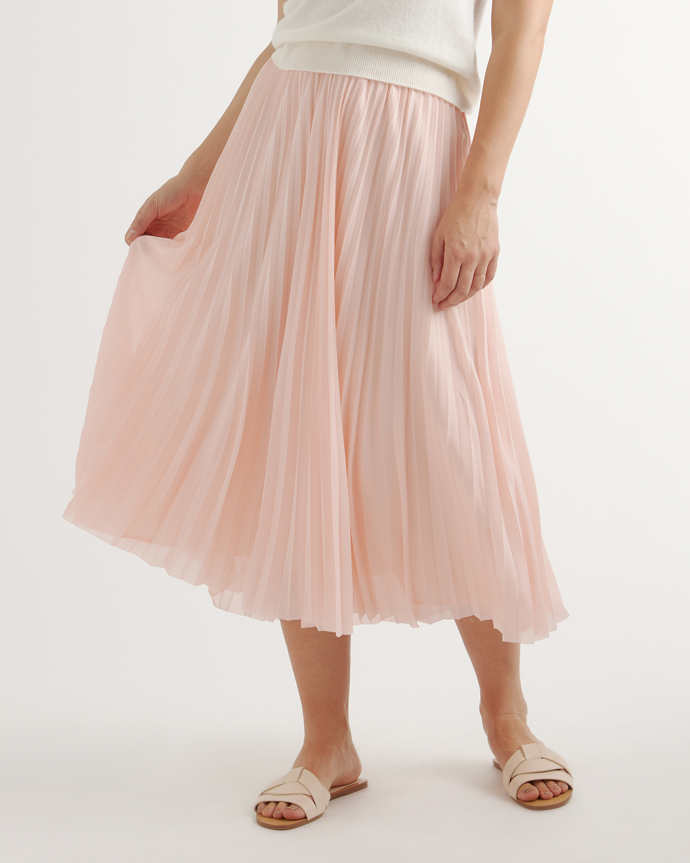 Chiffon Pleated Midi Skirt in Soft Pink