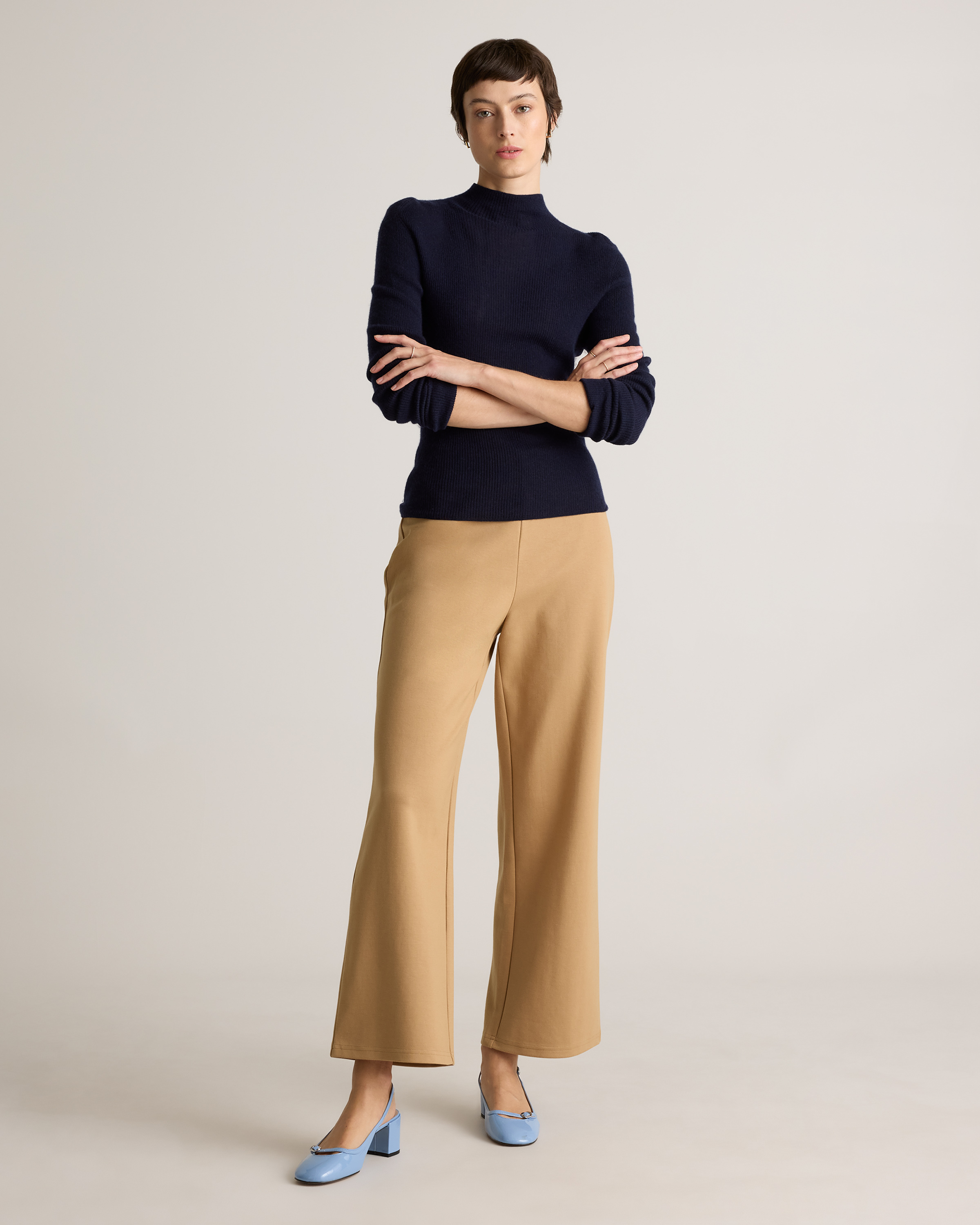 Organic Cotton Double Knit Wide Leg Pants in Soft Camel