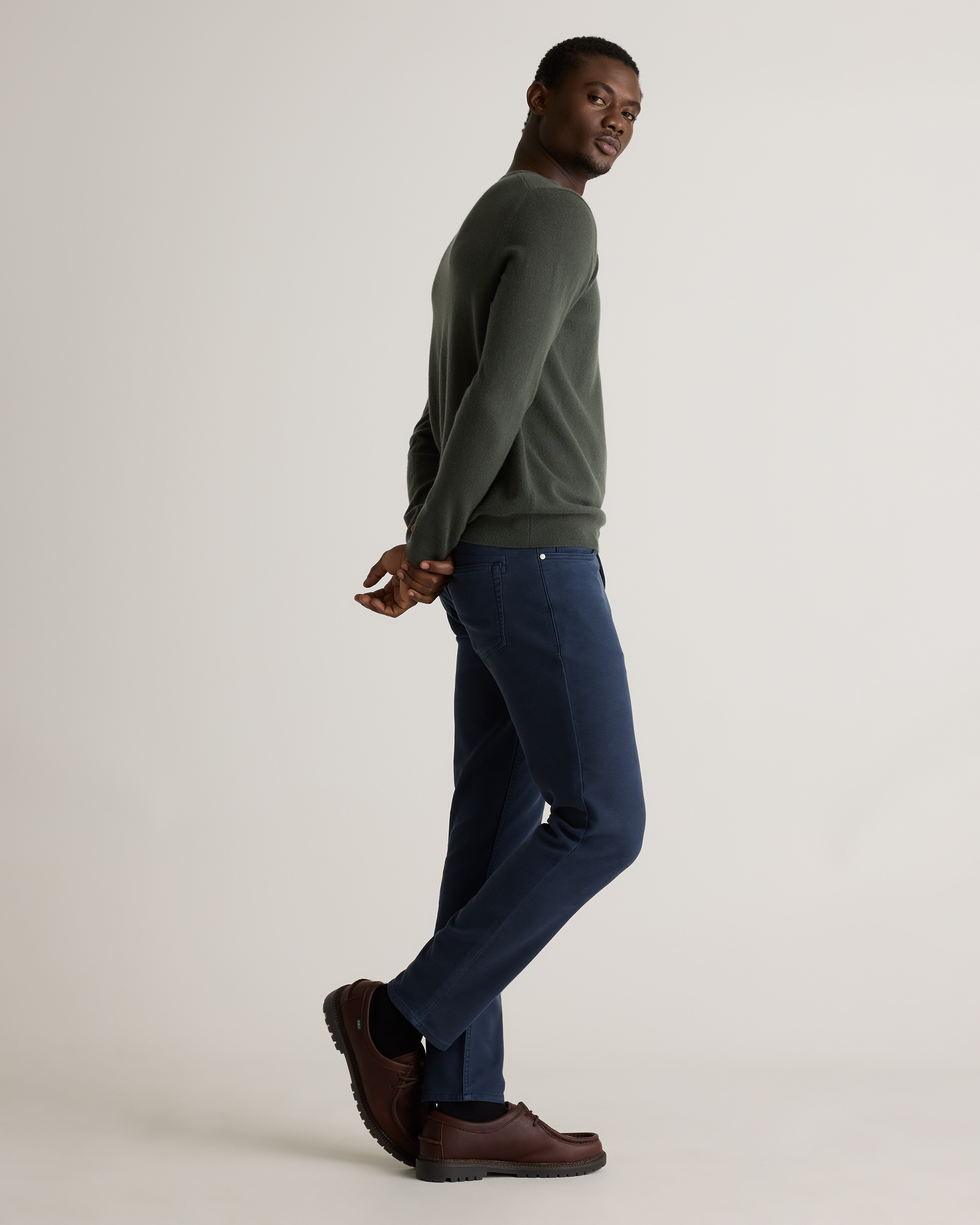 French Terry 5-Pocket Pants - Slim in Deep Navy