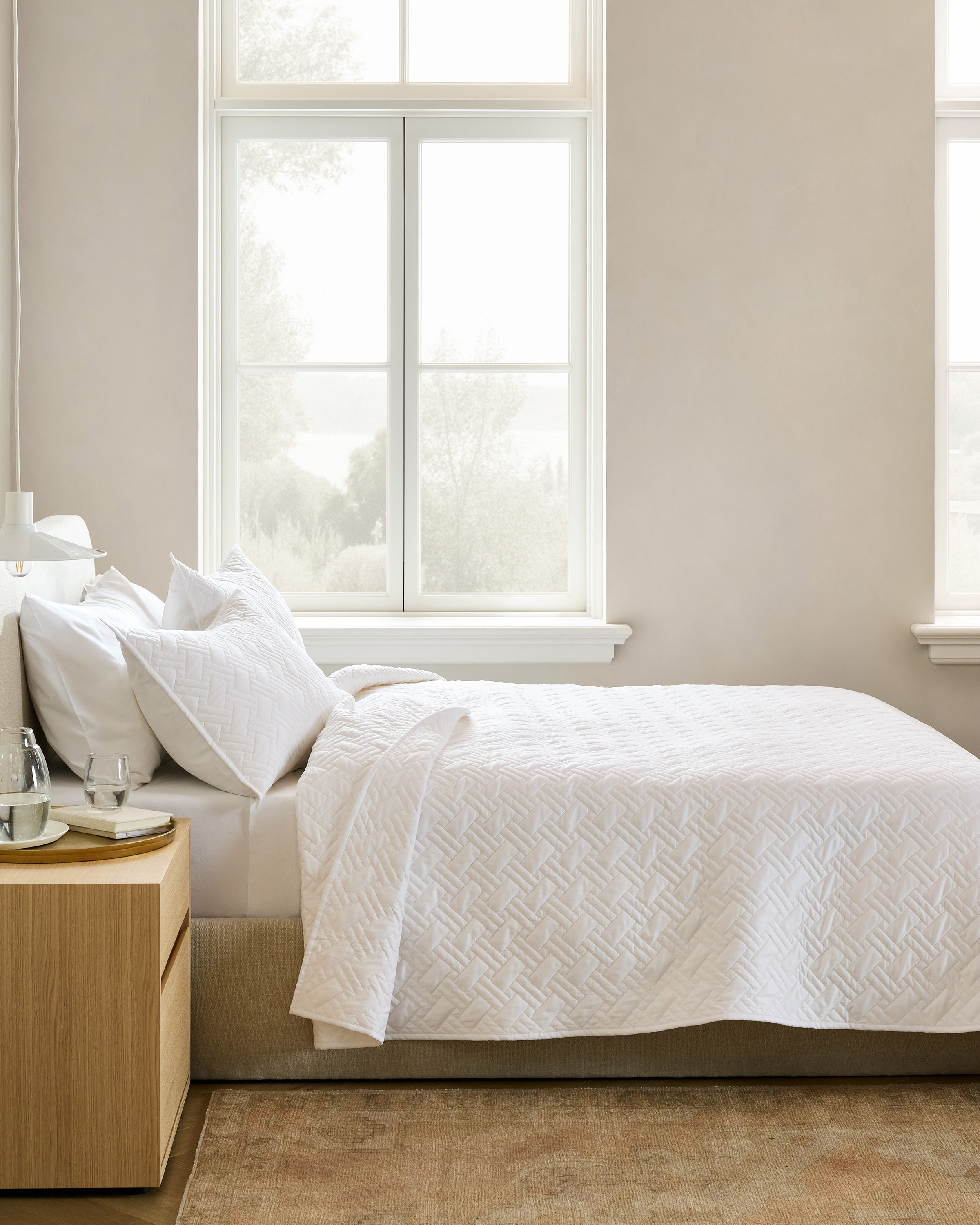 White Organic Cotton Basketweave Quilt 