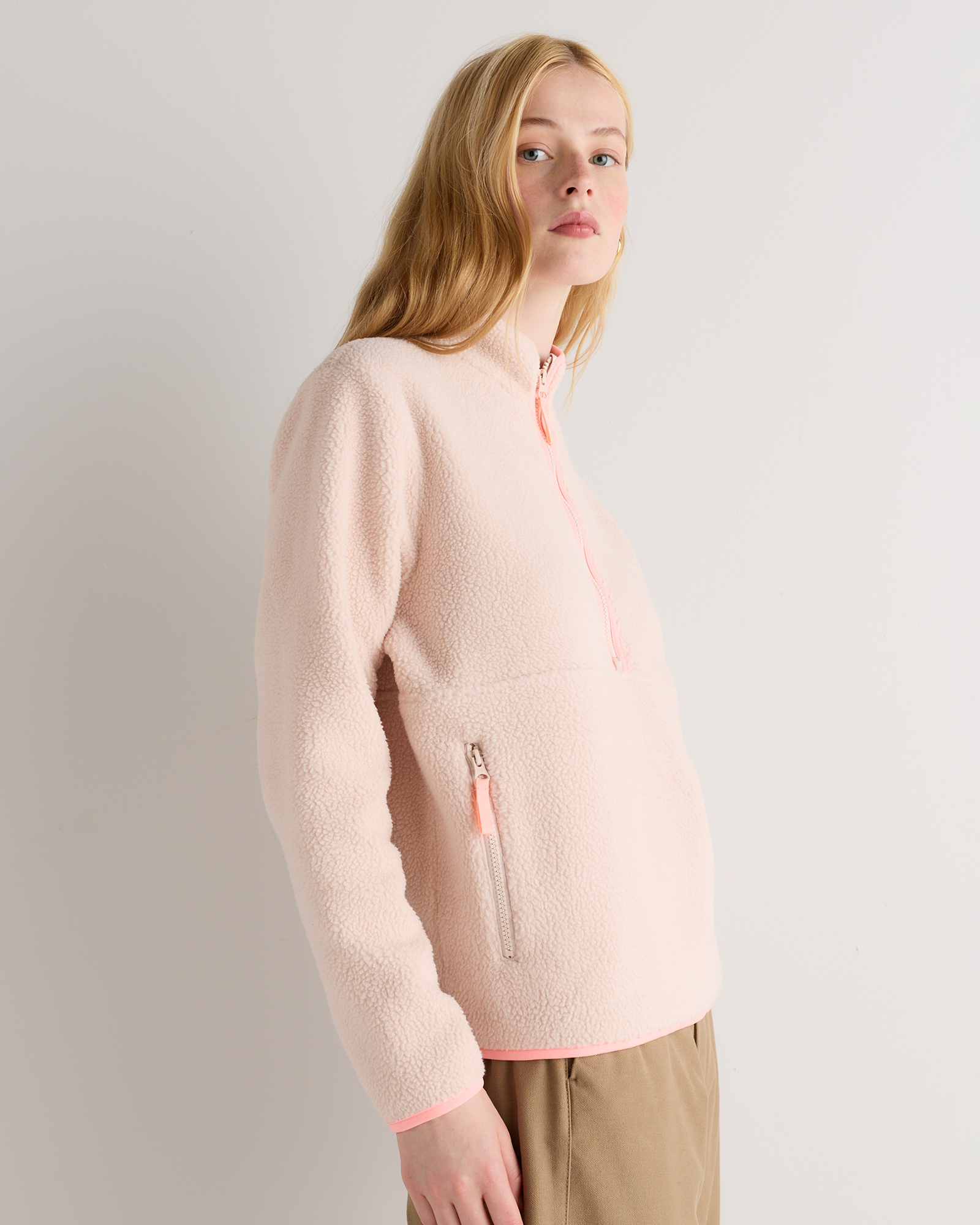 Sherpa Half-Zip Jacket in Pale Pink/Hibiscus
