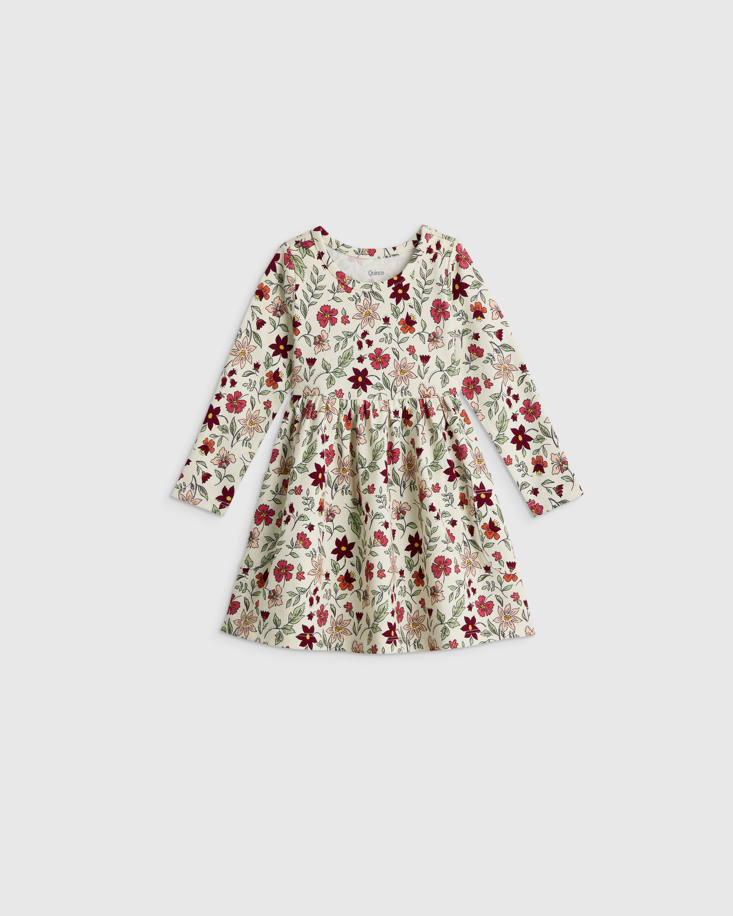 Floral Vines Robe à manches longues ajustée et évasée en coton biologique avec poches