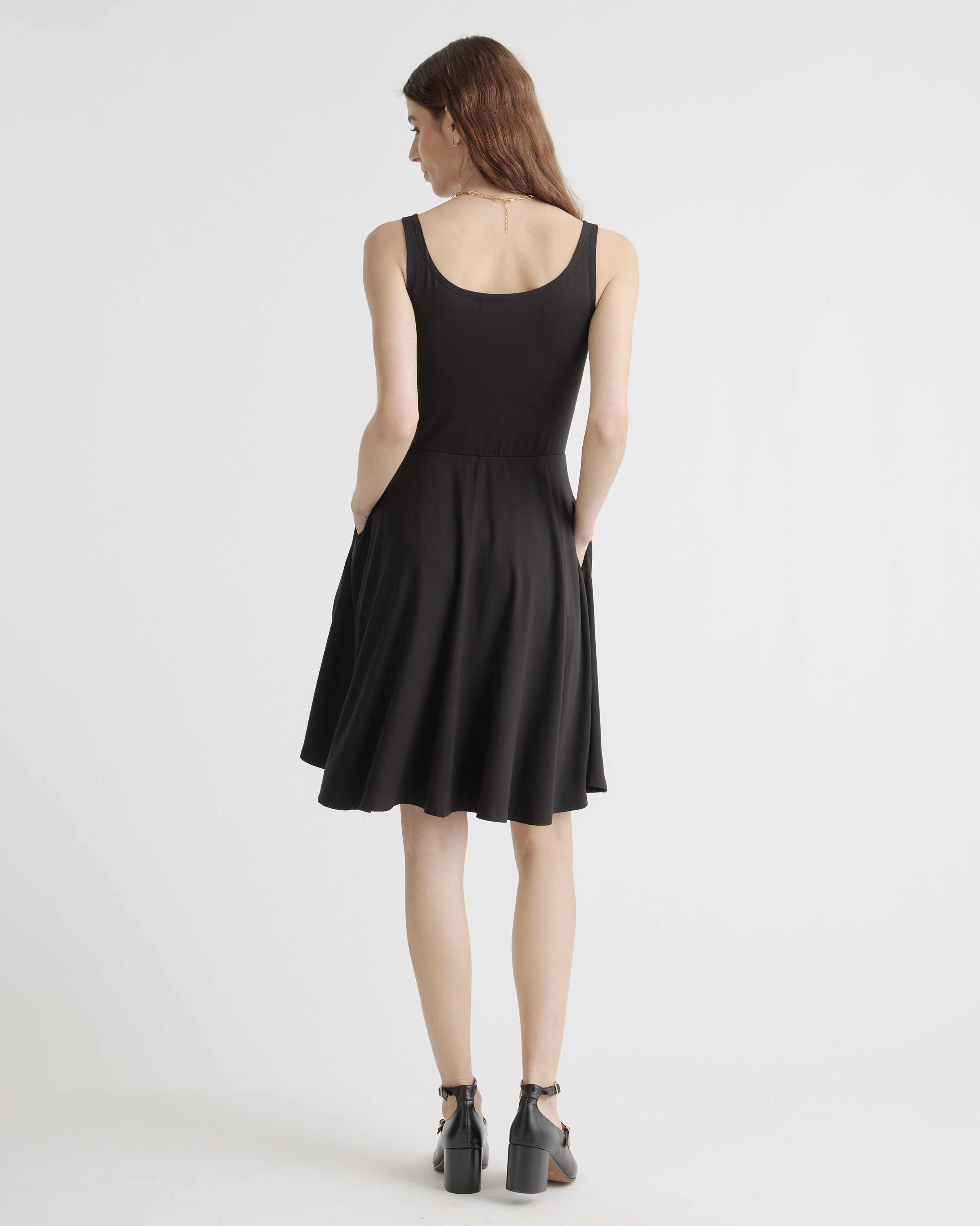 short sleeve shift dress knee length Blue Cotton Linen Yoked Knee Length Shift Dress 64" / Tall (5'7" and above)