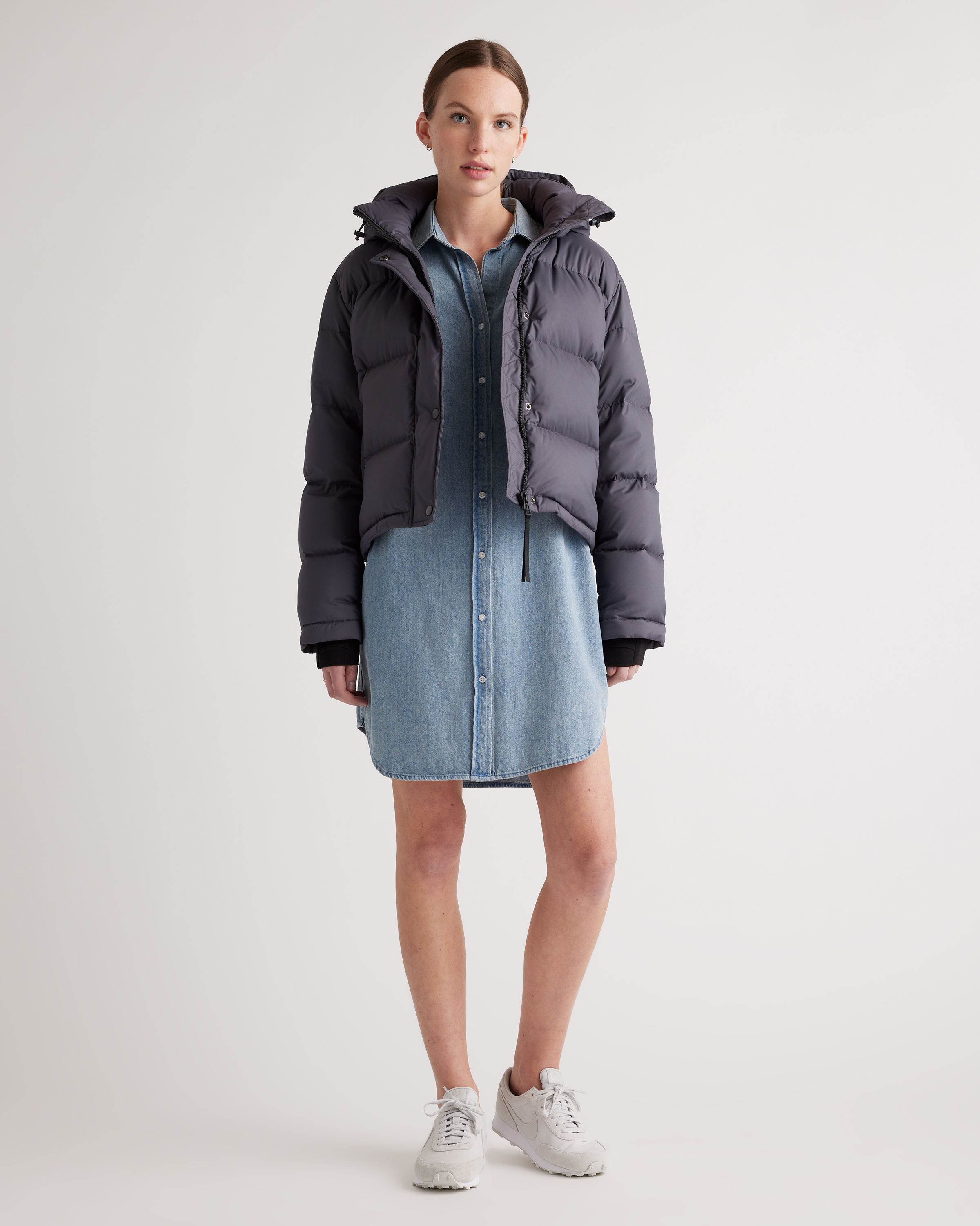 Distressed Denim Shirt Dress in Blue