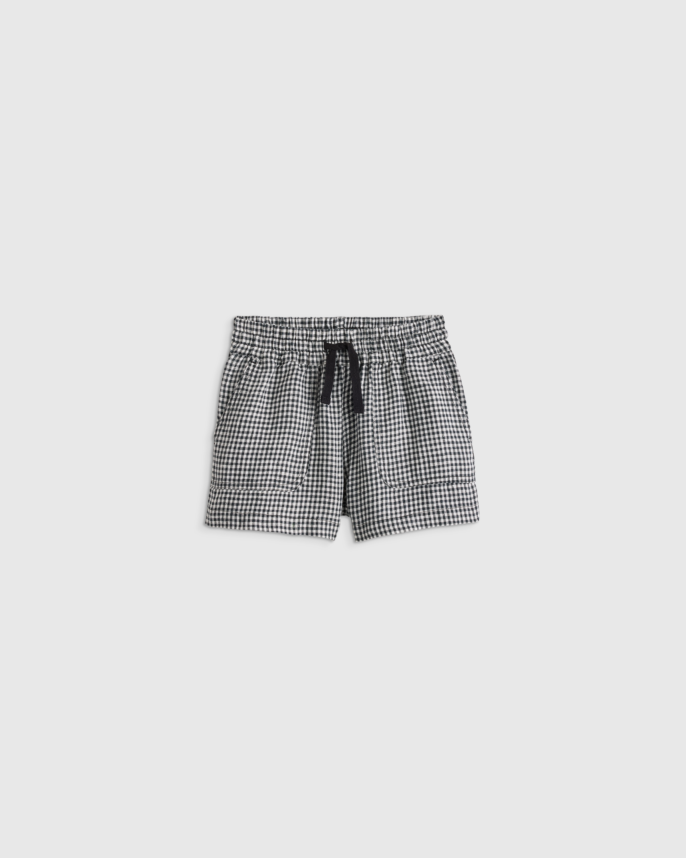 Classic Mini Gingham 100% European Linen Drawstring Shorts