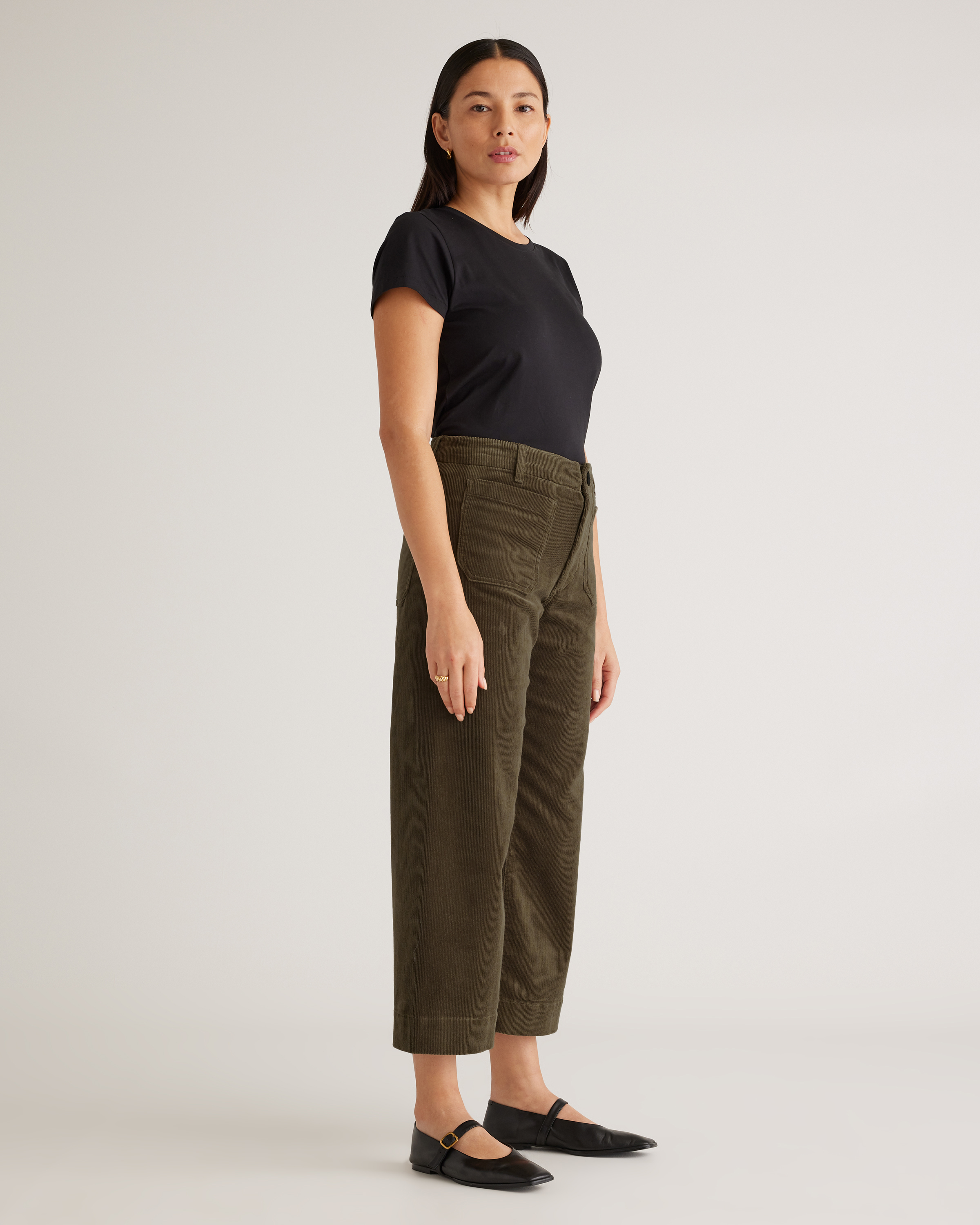 Organic Stretch Corduroy Cropped Wide Leg Pants in Seaweed