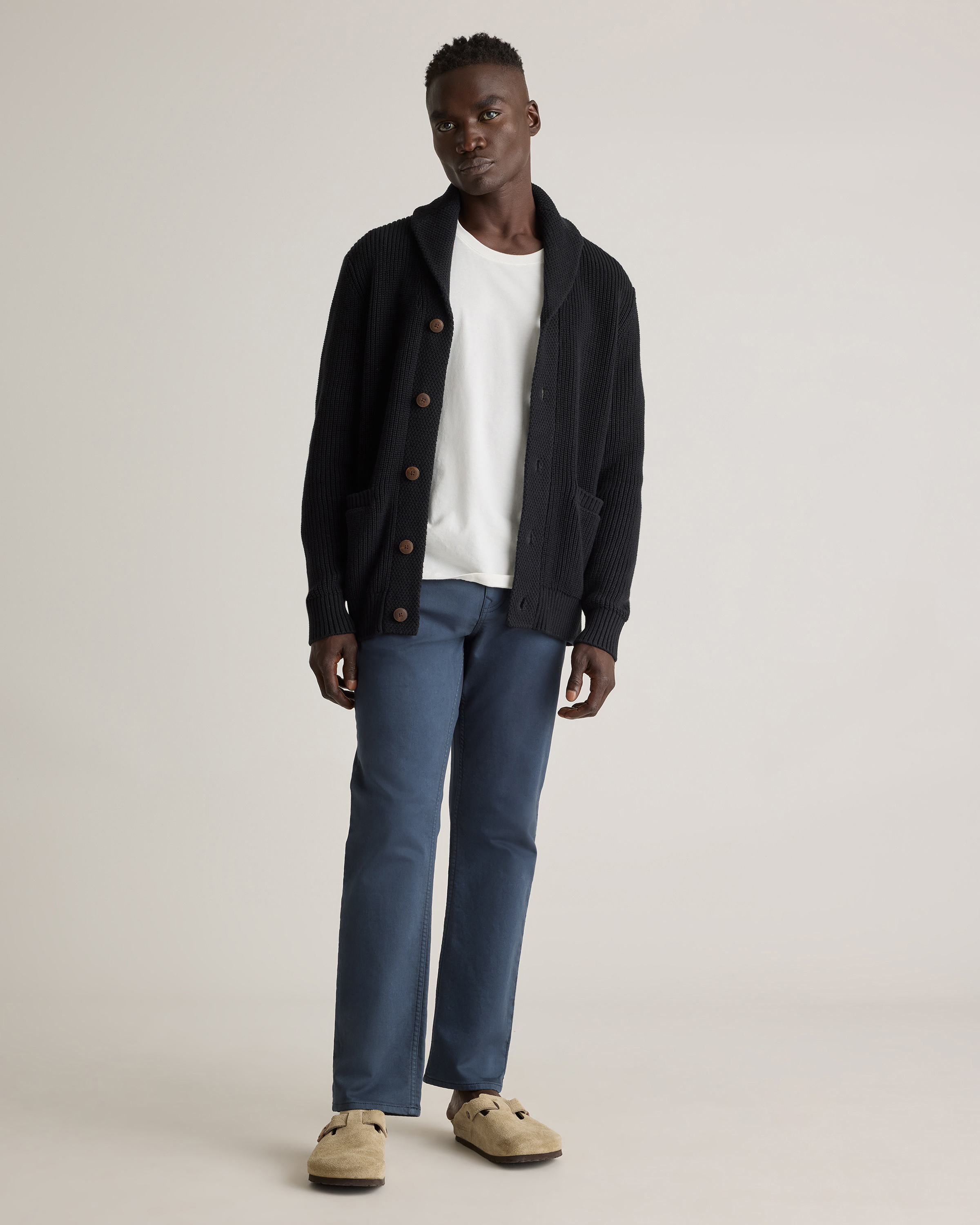 100% Organic Cotton Shawl-Collar Cardigan Sweater
