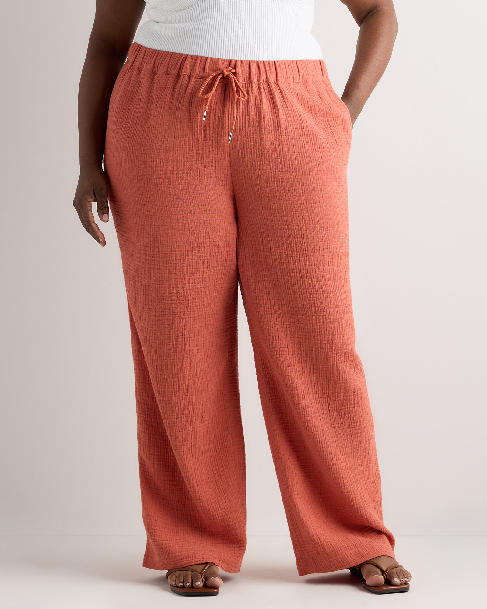 Spiced Orange 100% Organic Cotton Gauze Straight Leg Pants