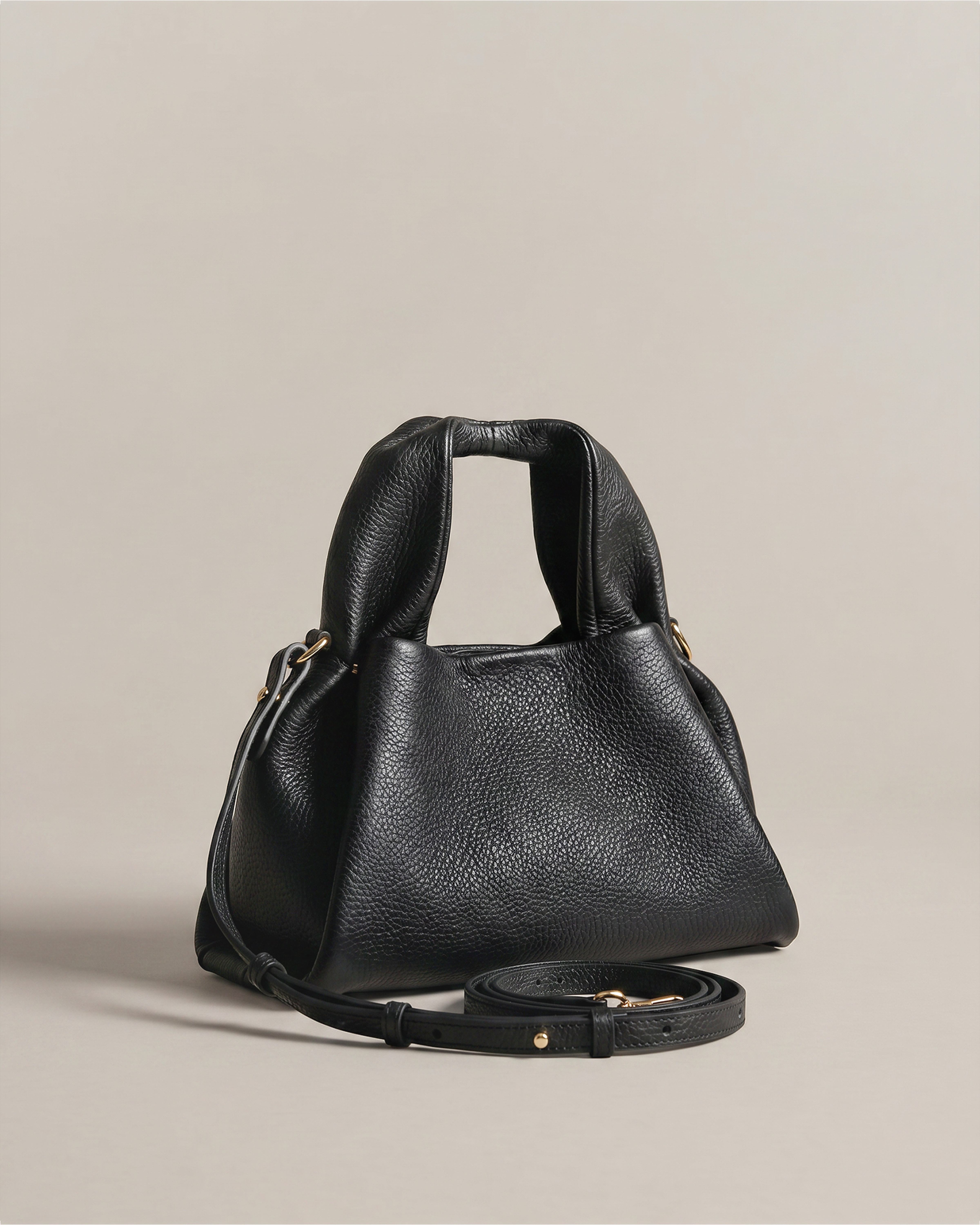 Black Italian Leather Trapeze Crossbody